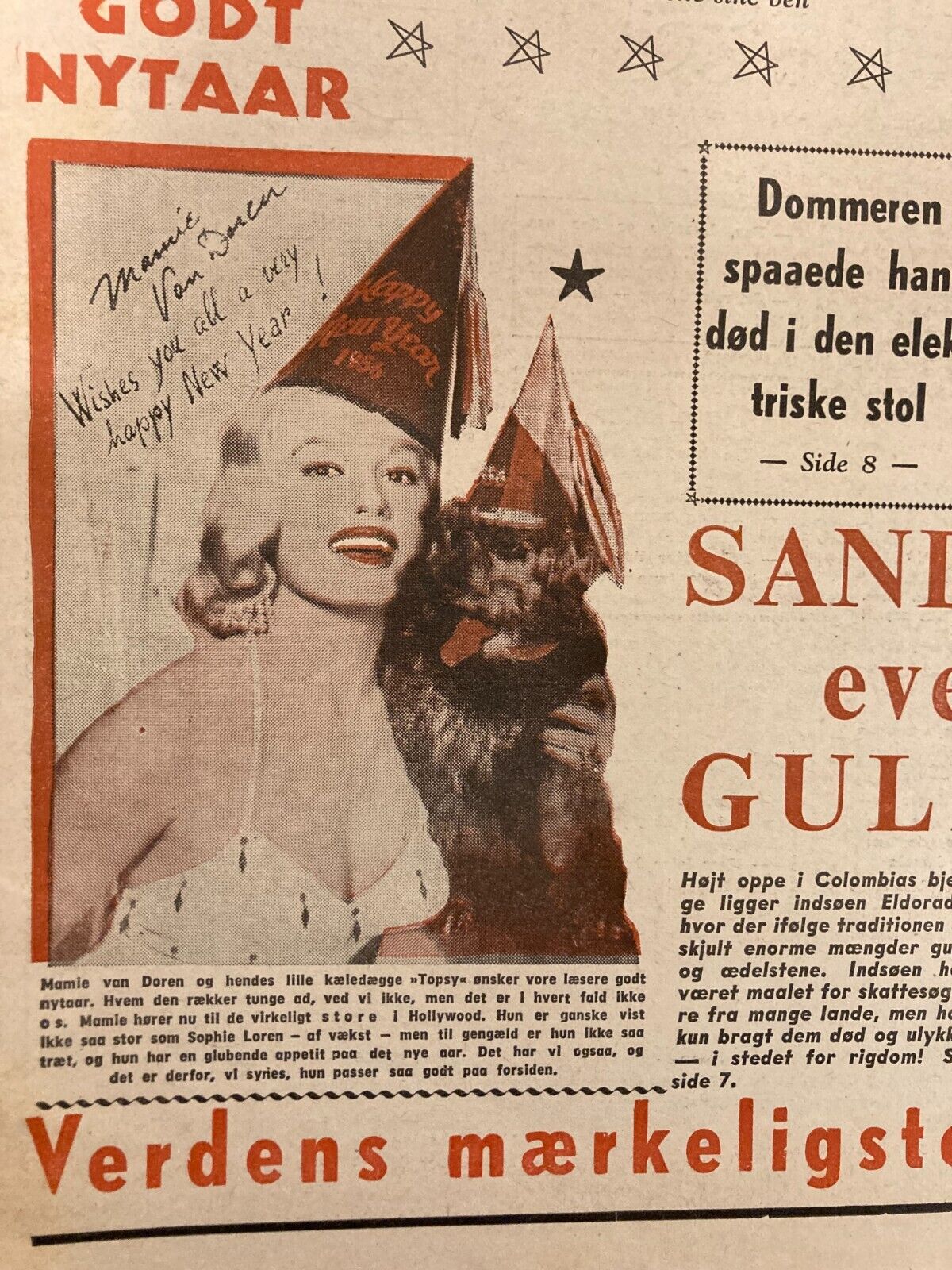 Mamie van Doren Topsy Dog Bob Hope Danish Magazine 1956 "Verden Rundt"