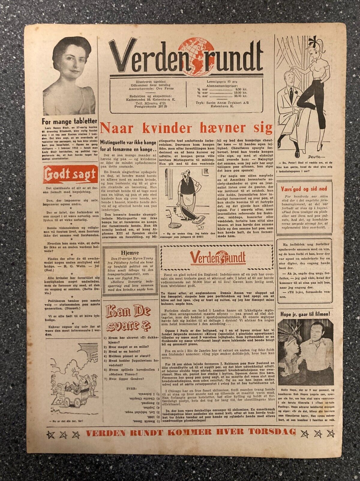 Mamie van Doren Topsy Dog Bob Hope Danish Magazine 1956 "Verden Rundt"