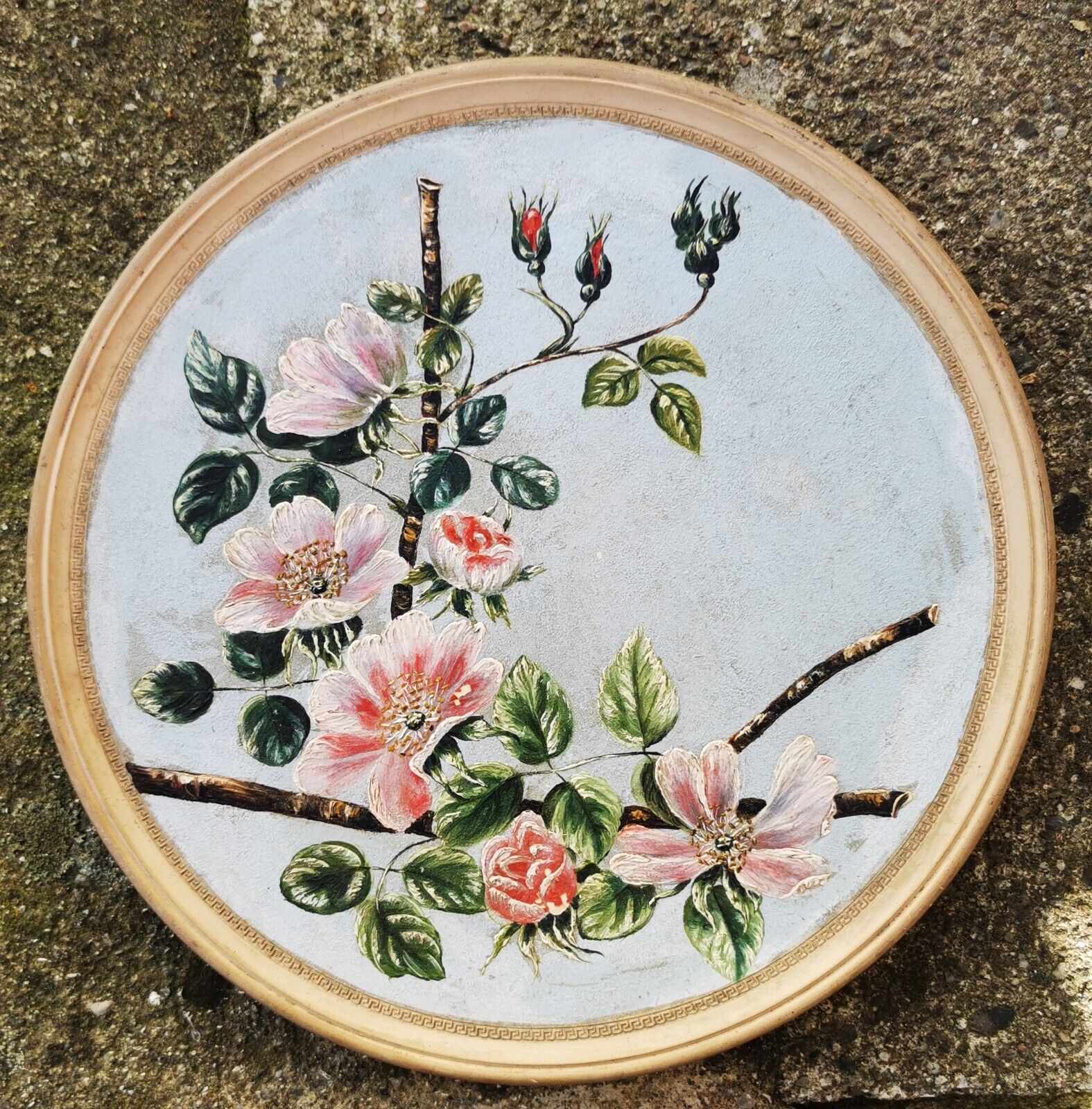 Terracota plate from P Ipsen with hand painted flower decoration from c 1900