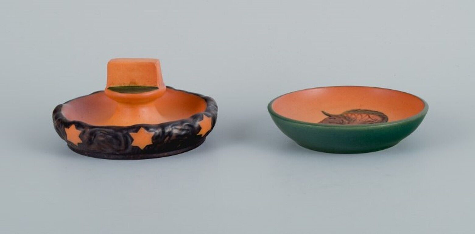 Ipsen's Denmark Two small bowls with glaze in orange-green shades