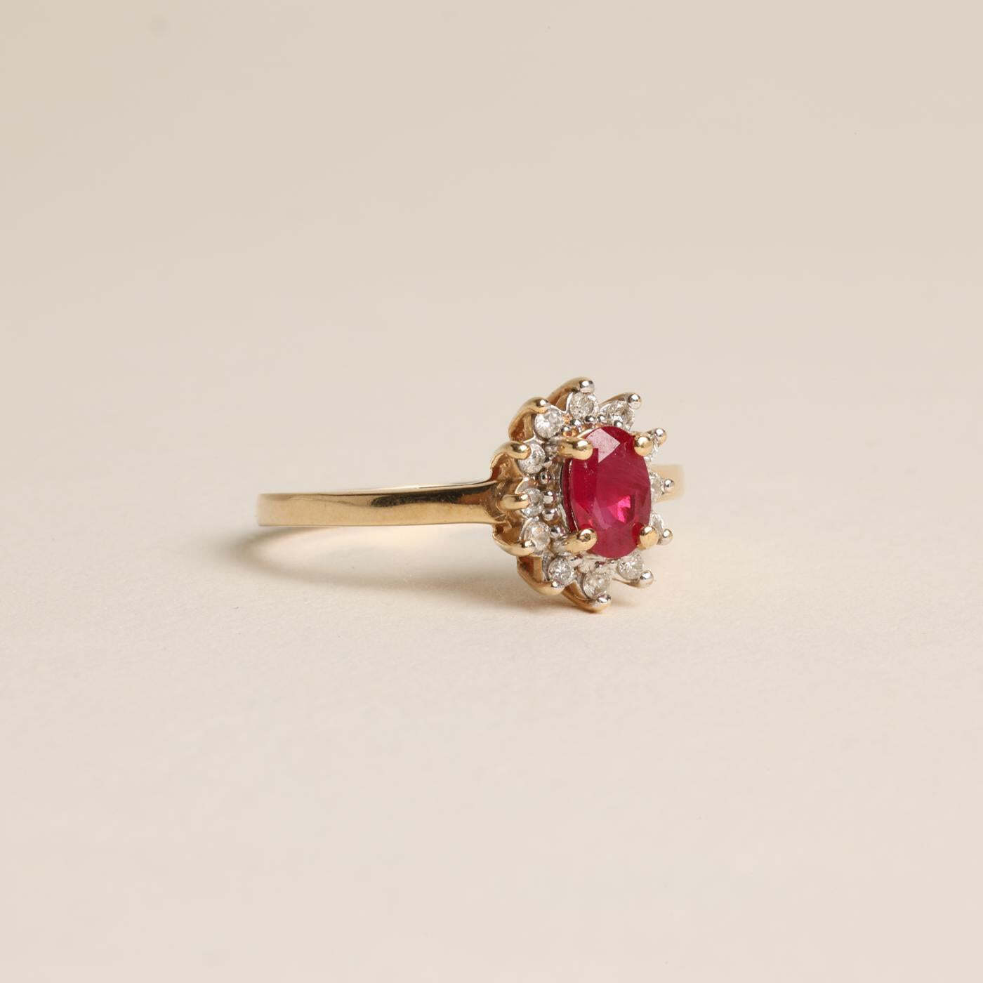 Ring with and rubywith diamond (012 ct) in 14K Gold size 7¼ | Real