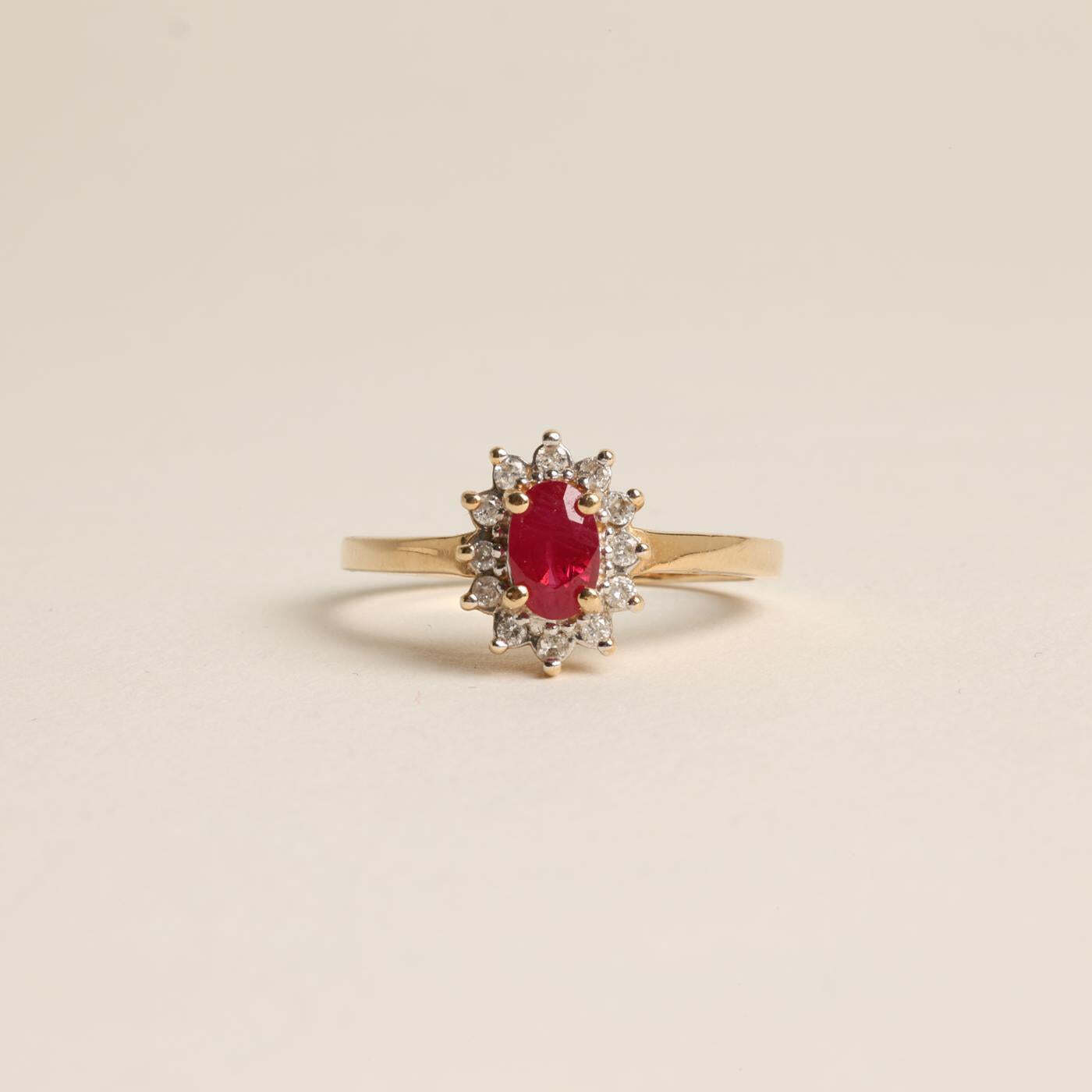 Ring with and rubywith diamond (012 ct) in 14K Gold size 7¼ | Real