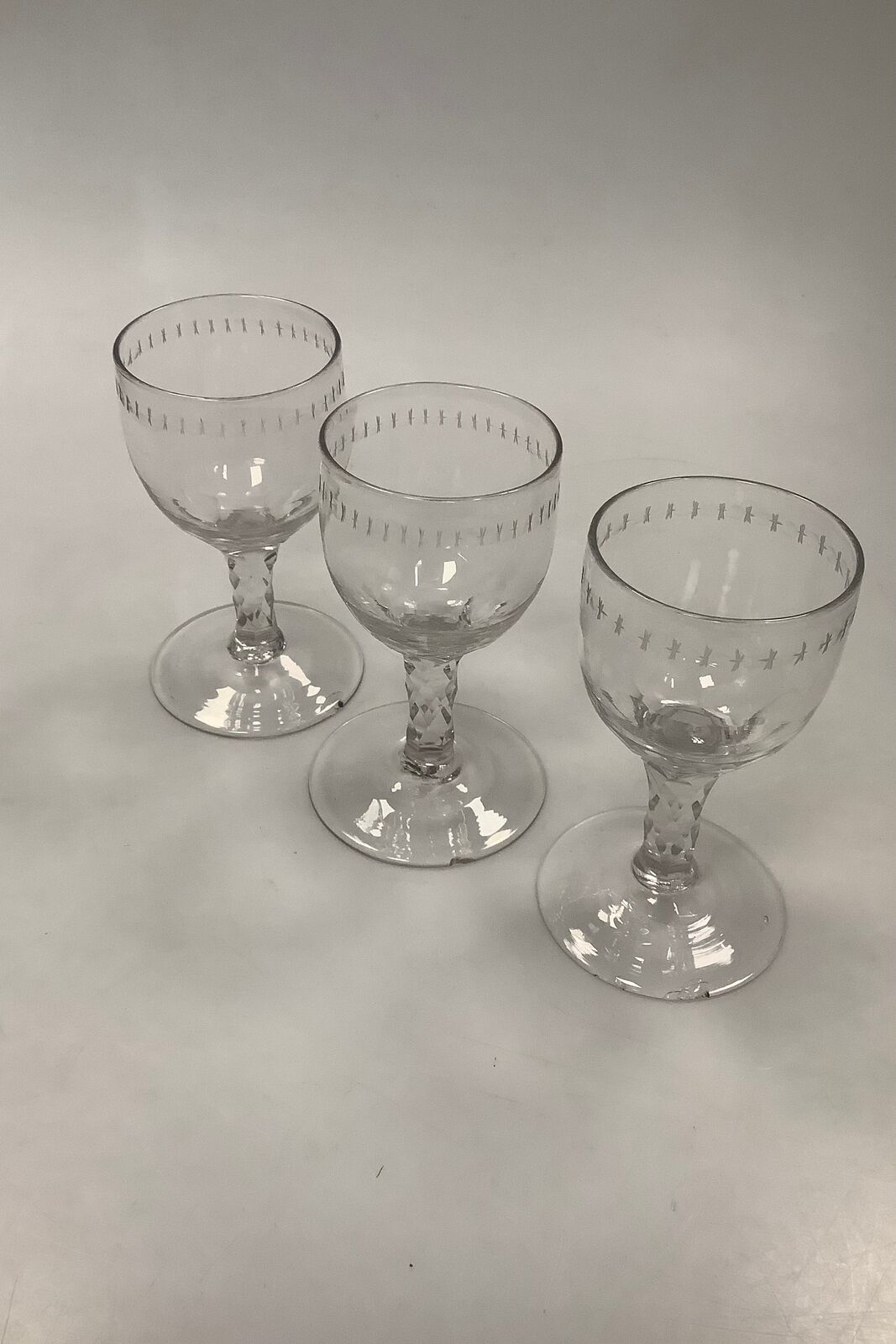 Set of 3 Empire Drinking Glasses with cuts maybe English