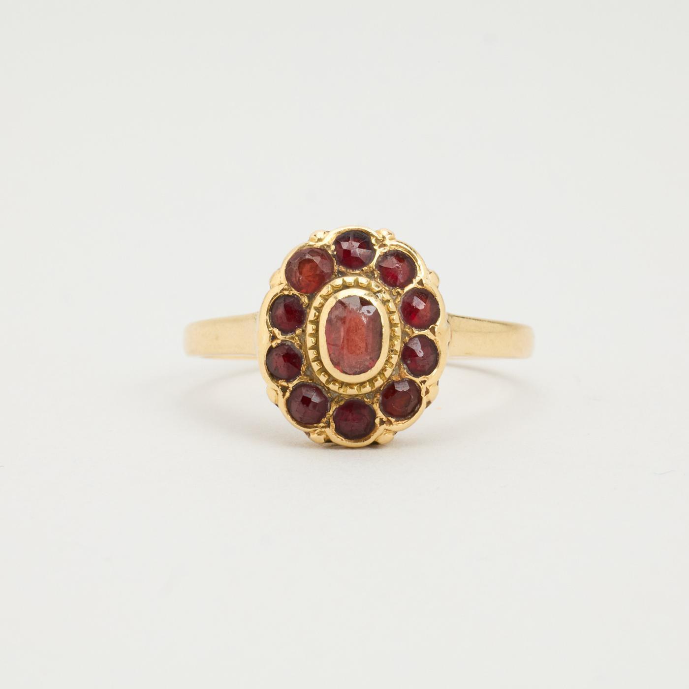 Ring with and garnet in 14K Gold size 8¾ | Real Genuine Gold | Fine