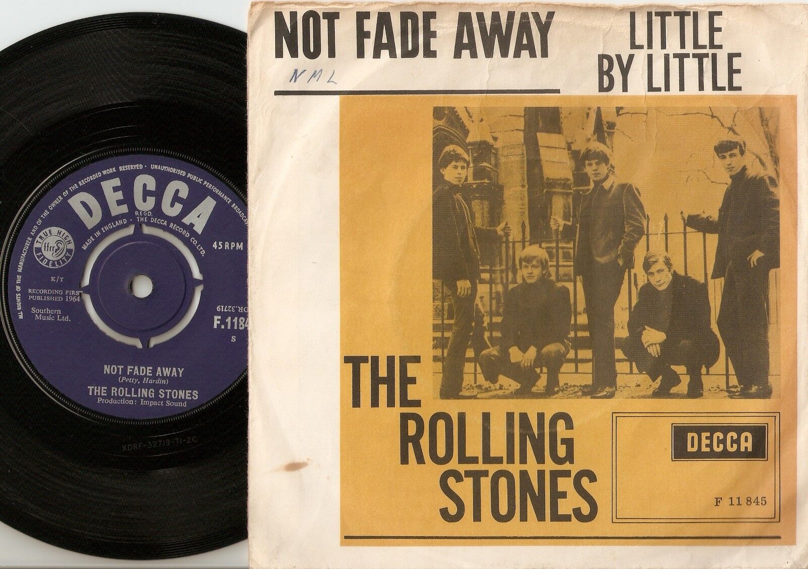 THE ROLLING STONES NOT FADE AWAY DANISH PS+45 1964 MOD RB YELLOW BOX VARIATION