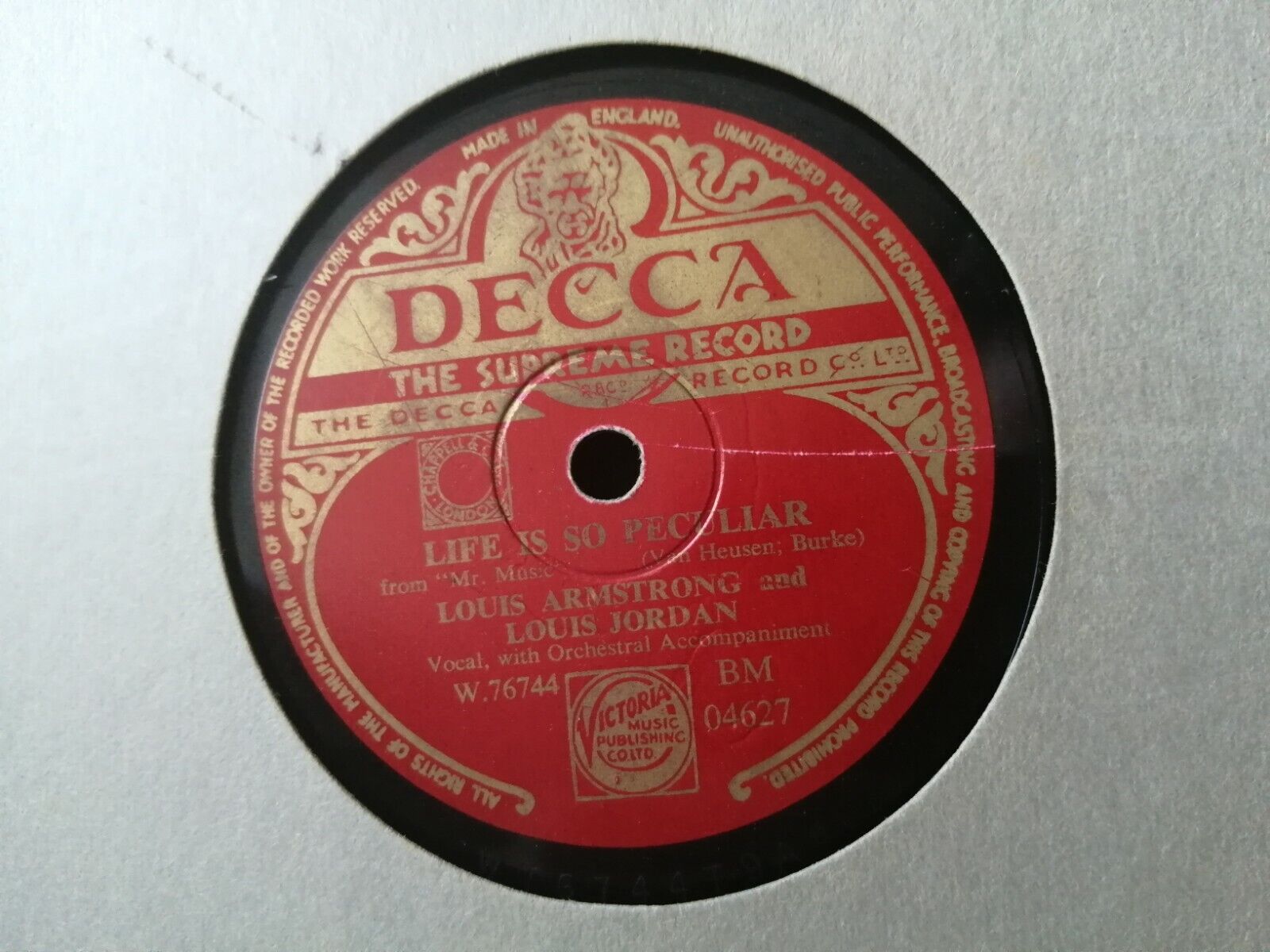 78 rpm shellacLOUIS ARMSTRONG and LOUIS JORDANYou Rascal You/Life Is So Pecu