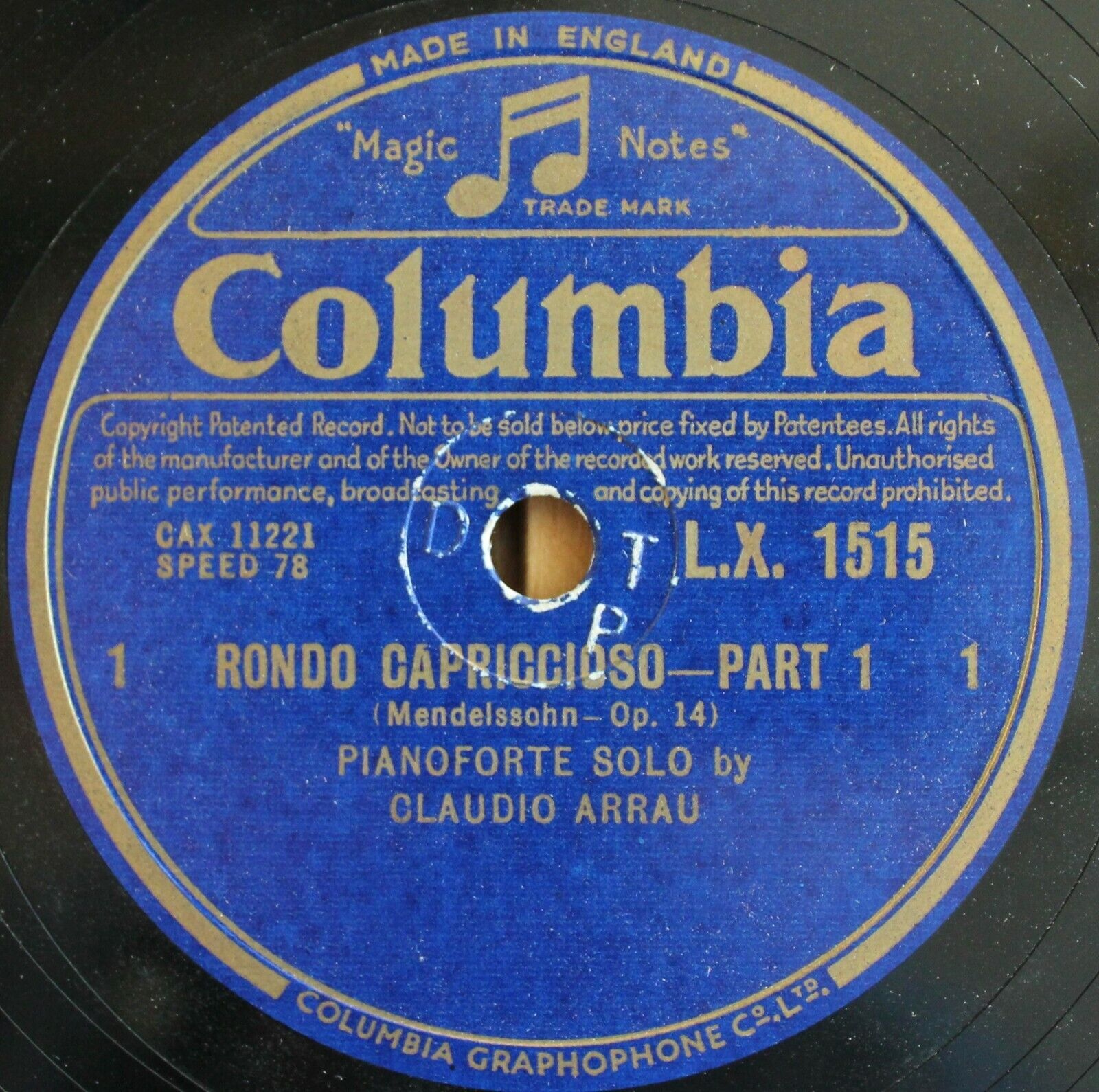 Arrau Mendelssohn (Rondo Capriccioso) Col LX 1515 NM(-)