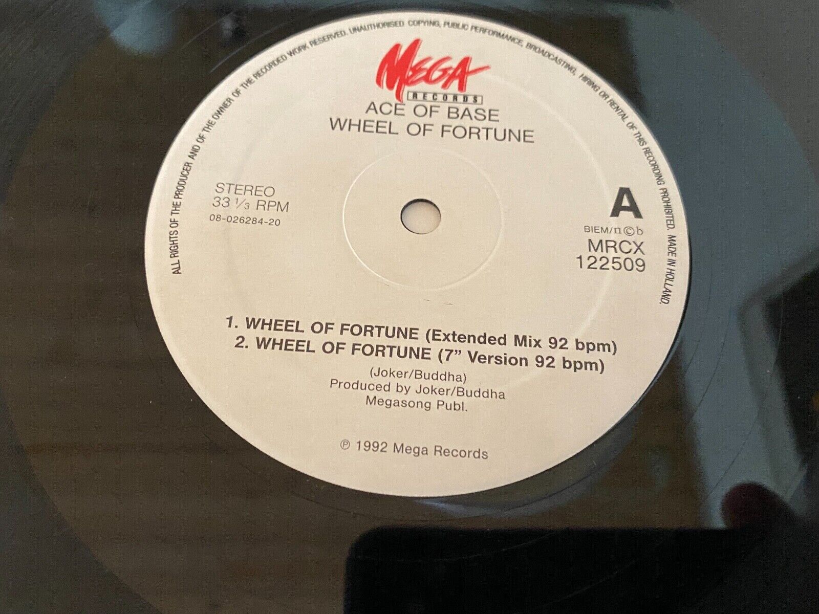 ACE OF BASE "WHEEL OF FORTUNE" EXTENDED REMIX 1992 MEGA RECORDS DUTCH PRESSING**