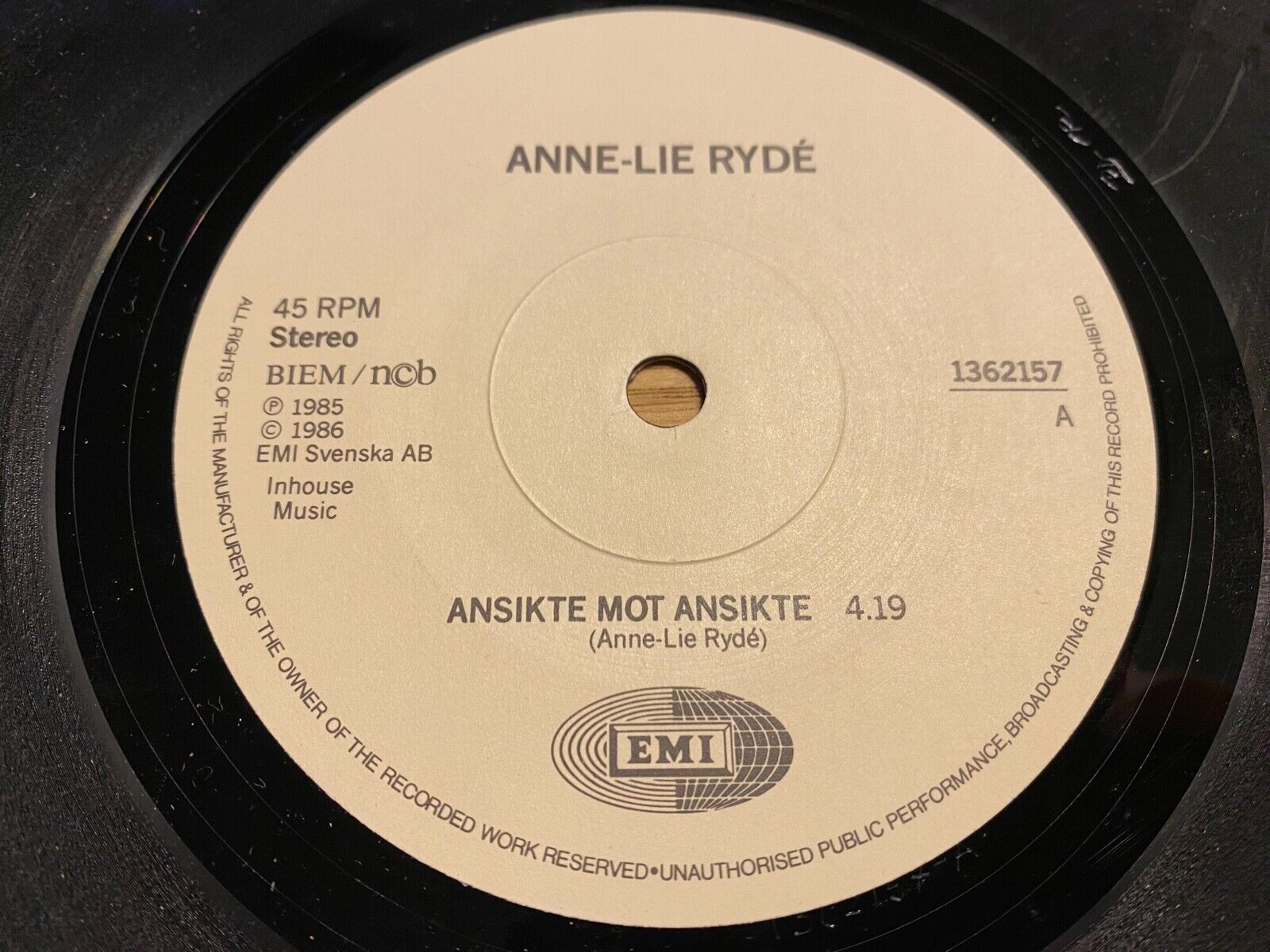 ANNE LIE RYDÈ ANSIKTE MOT ANSIKTE/TILL DIG 1986 SWEDISH PRESS SINGLE EMI SVENSKA