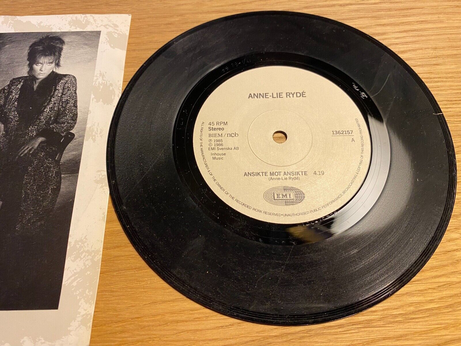 ANNE LIE RYDÈ ANSIKTE MOT ANSIKTE/TILL DIG 1986 SWEDISH PRESS SINGLE EMI SVENSKA