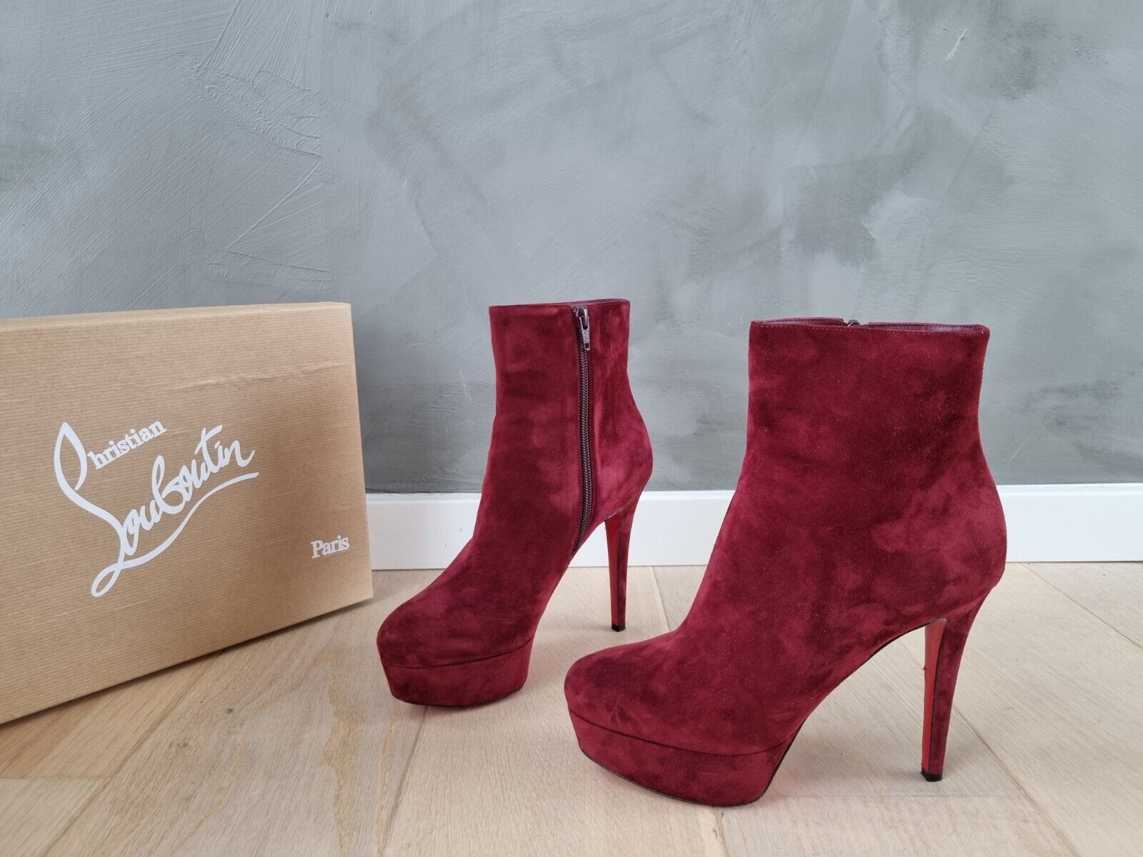 **Christian Louboutin** Burgundy Suede Bianca Booty 120 Ankle Boots Size 37.5