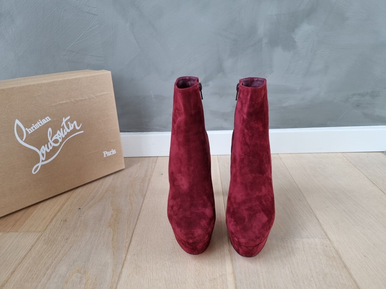 **Christian Louboutin** Burgundy Suede Bianca Booty 120 Ankle Boots Size 37.5