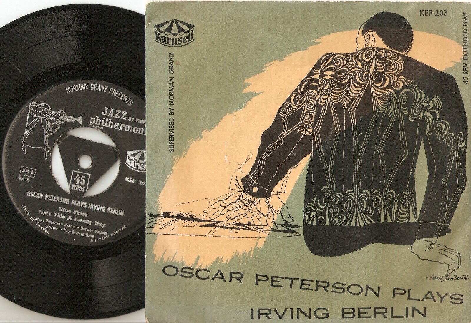 OSCAR PETERSON PLAYS IRVING BERLIN BLUES SKIES SWEDISH EP 45+PS `55 MOD JAZZ RB