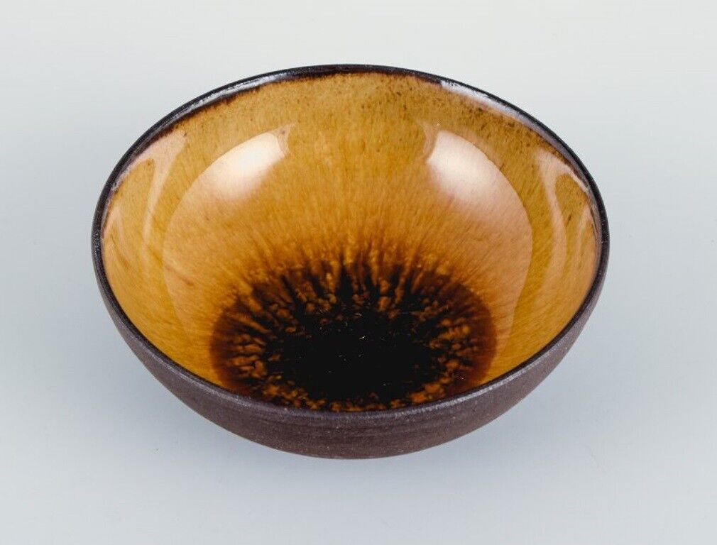 Osa Denmark Two small retro unique ceramic bowls with yellow-brown glaze