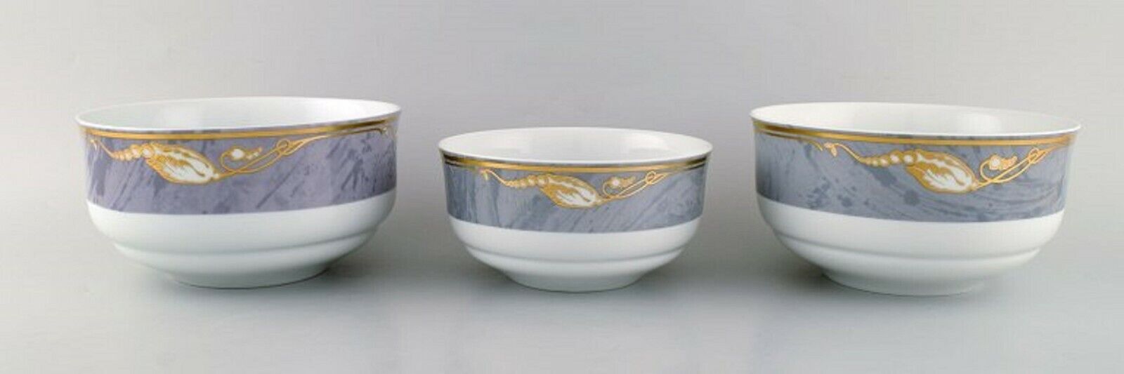 Three Royal Copenhagen Gray Magnolia salad bowls in porcelain Late 20th c