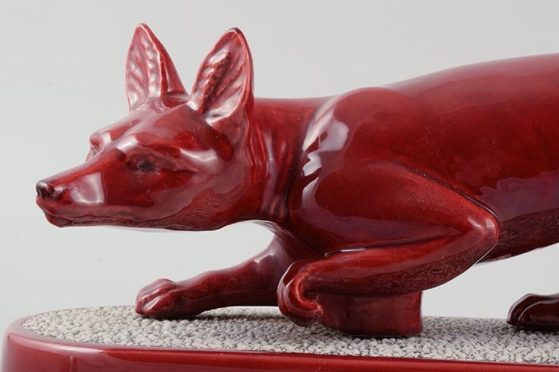 Paul Milet for Sevres France Large Art Deco fox in glazed ceramics