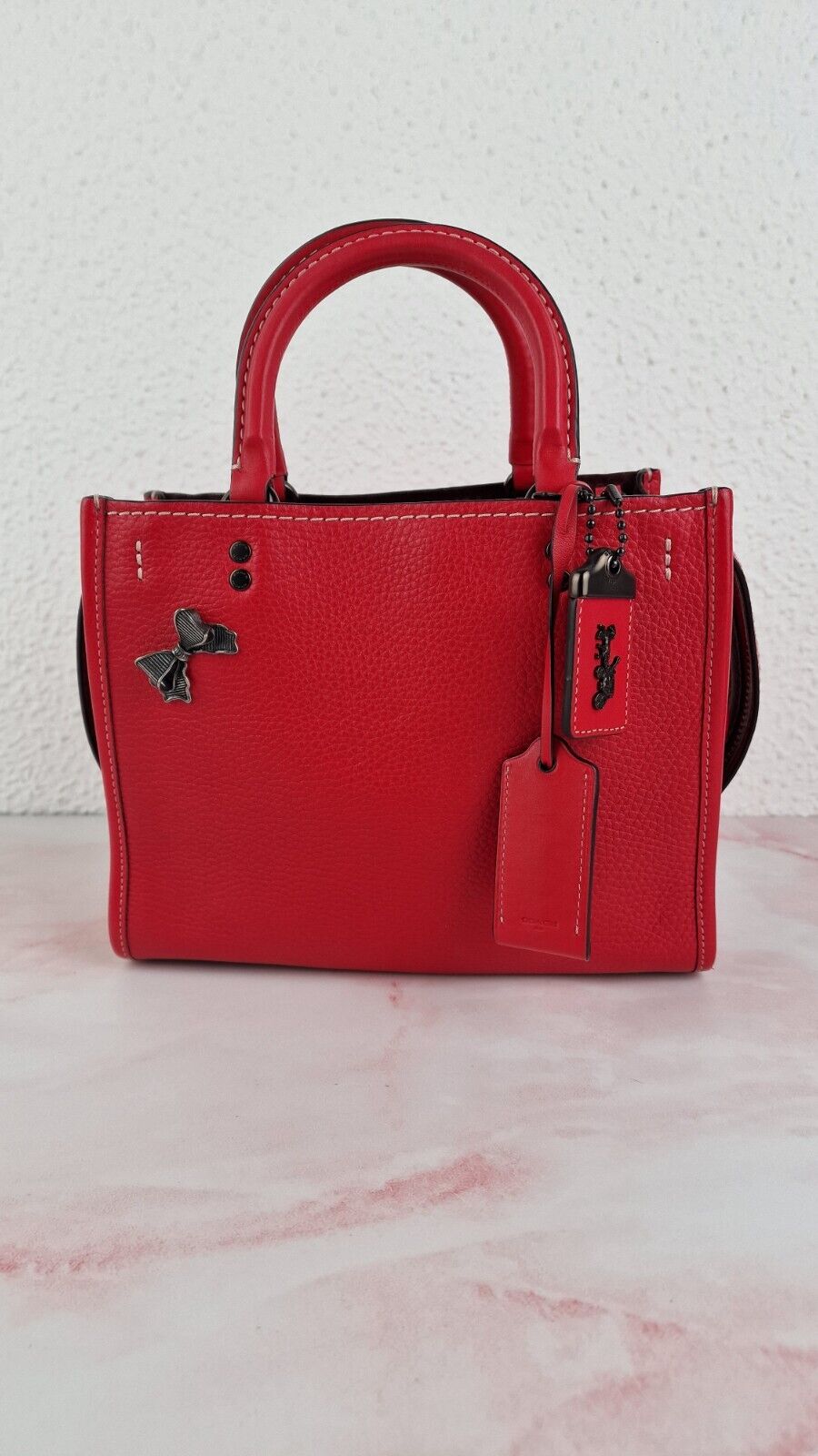 Coach Rogue 25 1941 Red Pebbled Leather Bag 54536 Customized Bow Pin