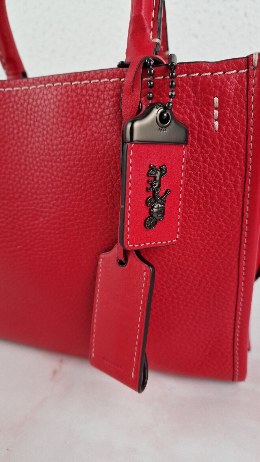 Coach Rogue 25 1941 Red Pebbled Leather Bag 54536 Customized Bow Pin