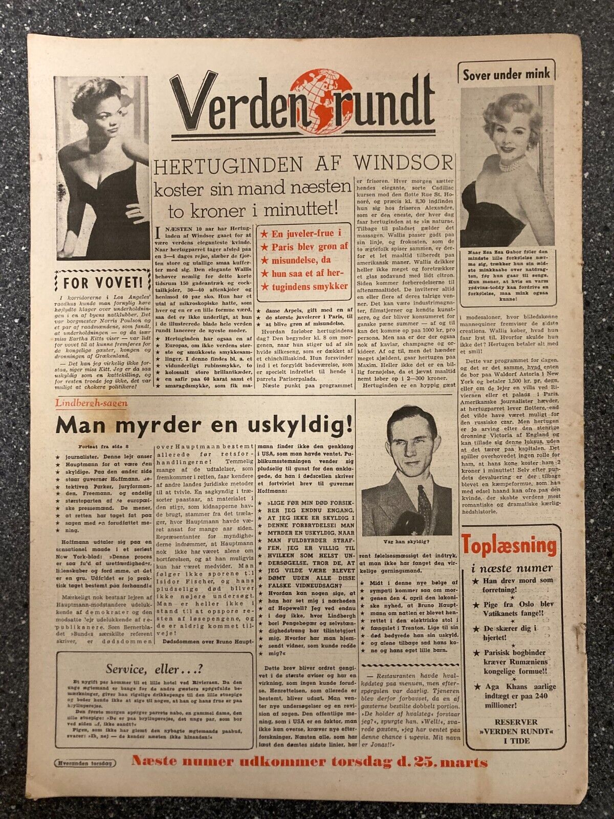 Helen Westcott Franca Faldini Zsa Zsa Gabor Danish Magazine 1954 "Verden Rundt"