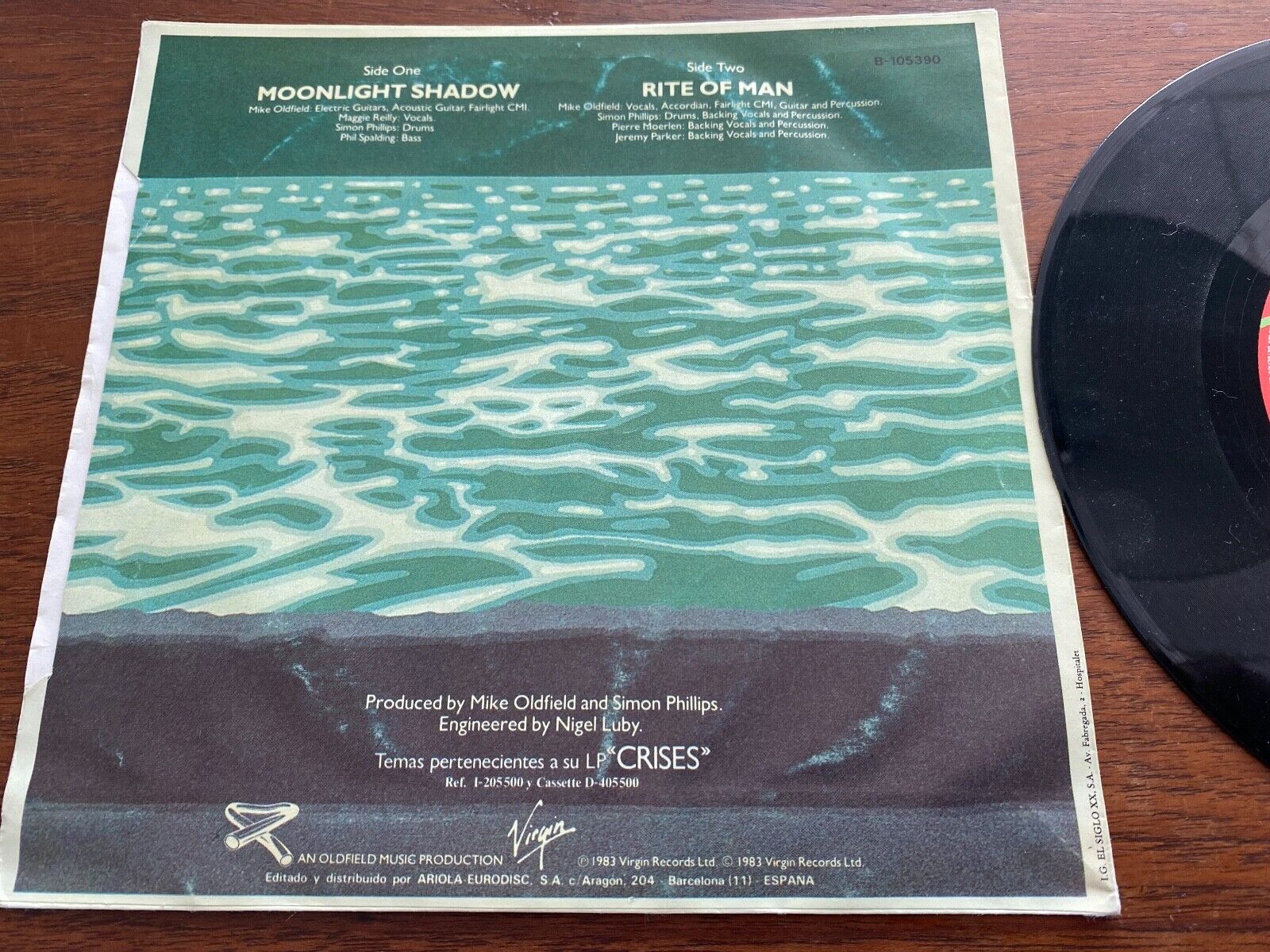 MIKE OLDFIELD  MAGGIE REILLY "MOONLIGHT SHADOW" 1983 SGAE PRESS 7 SINGLE VIRGIN