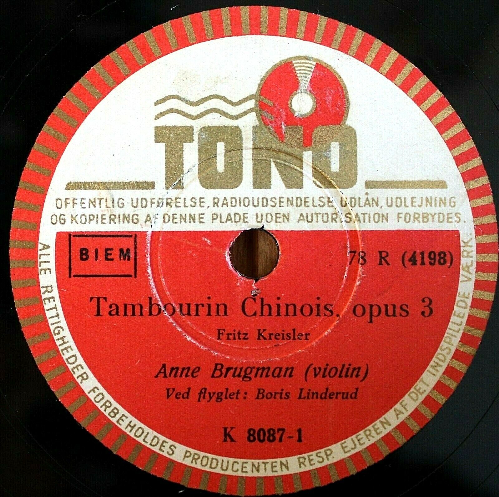 Brugman Drdla (Souvenir)+Kreisler (Tambourin Chinois) Tono K 8087 NM(-)