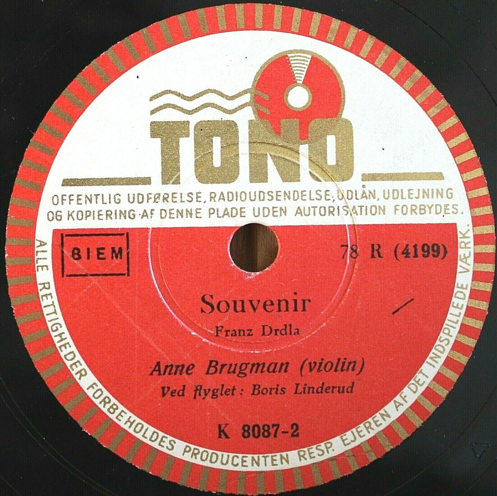 Brugman Drdla (Souvenir)+Kreisler (Tambourin Chinois) Tono K 8087 NM(-)