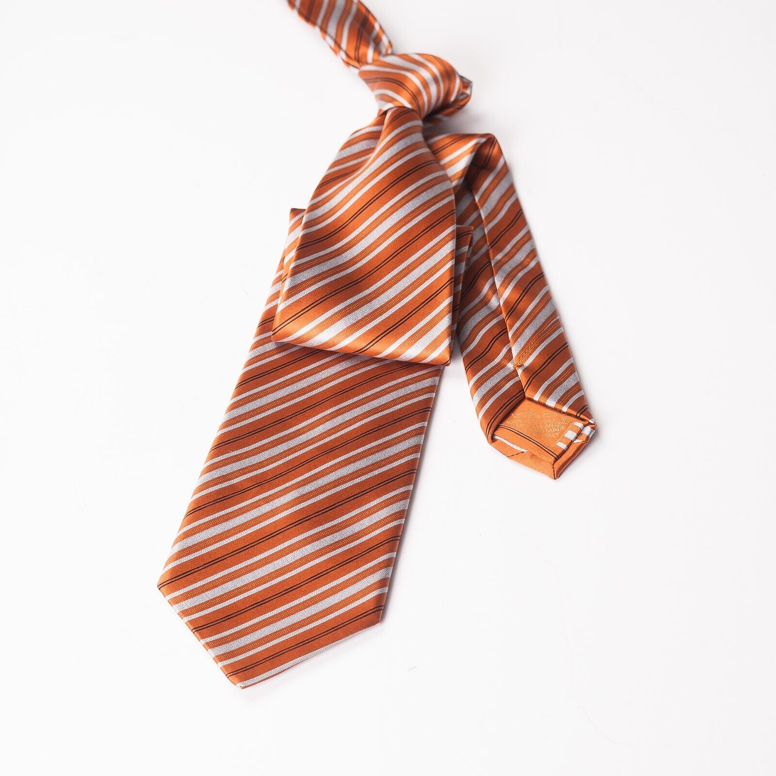 ITALO FERRETTI Rust Silver Striped Silk Tie Italy Made