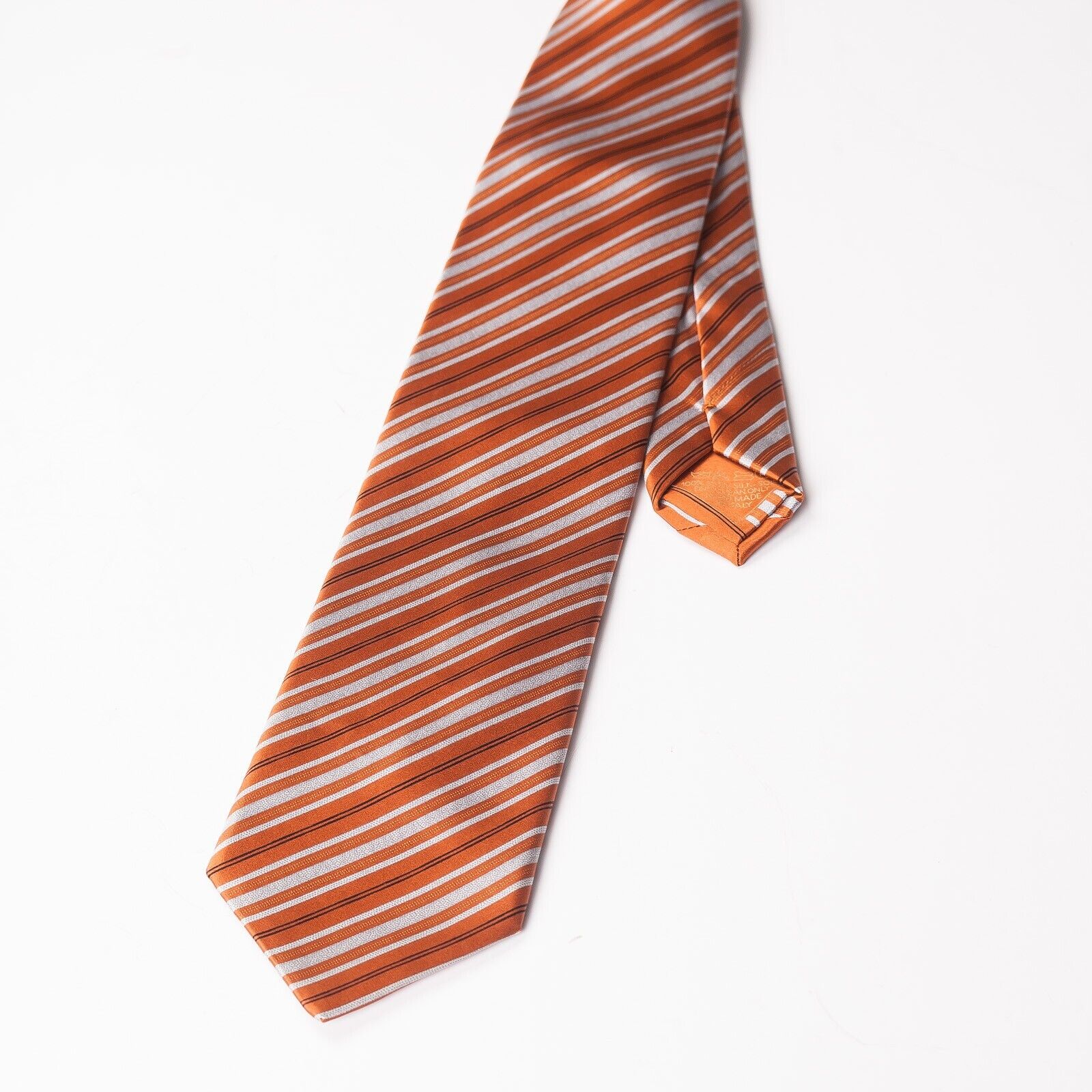 ITALO FERRETTI Rust Silver Striped Silk Tie Italy Made