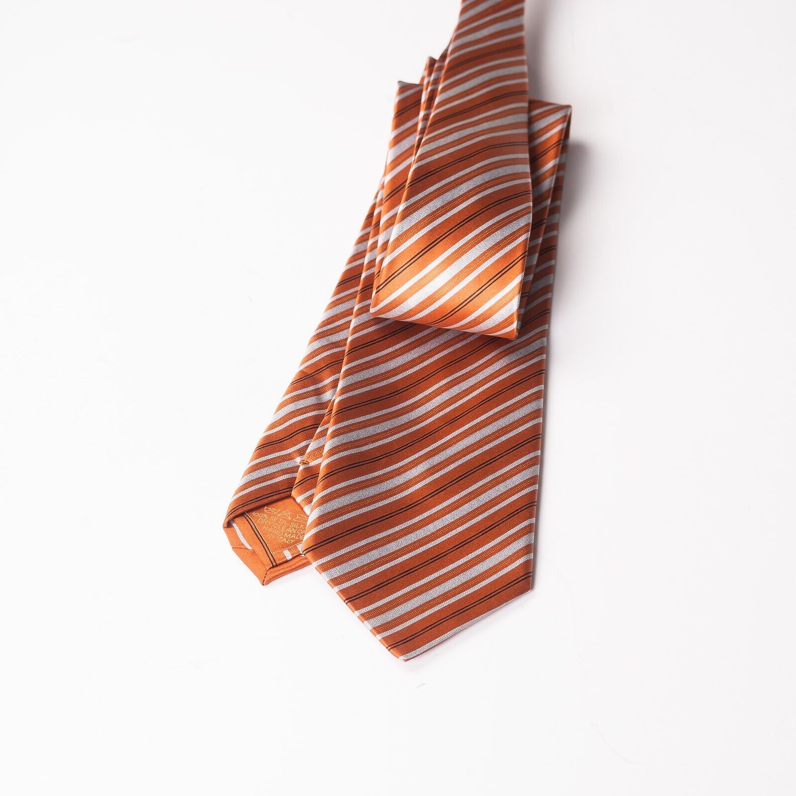 ITALO FERRETTI Rust Silver Striped Silk Tie Italy Made