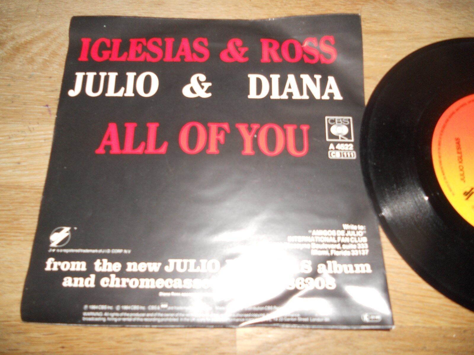 DIANA ROSS  JULIO IGLESIAS "ALL OF YOU" CBS DUTCH PRESSED 1984 SCARCE 7" SINGLE