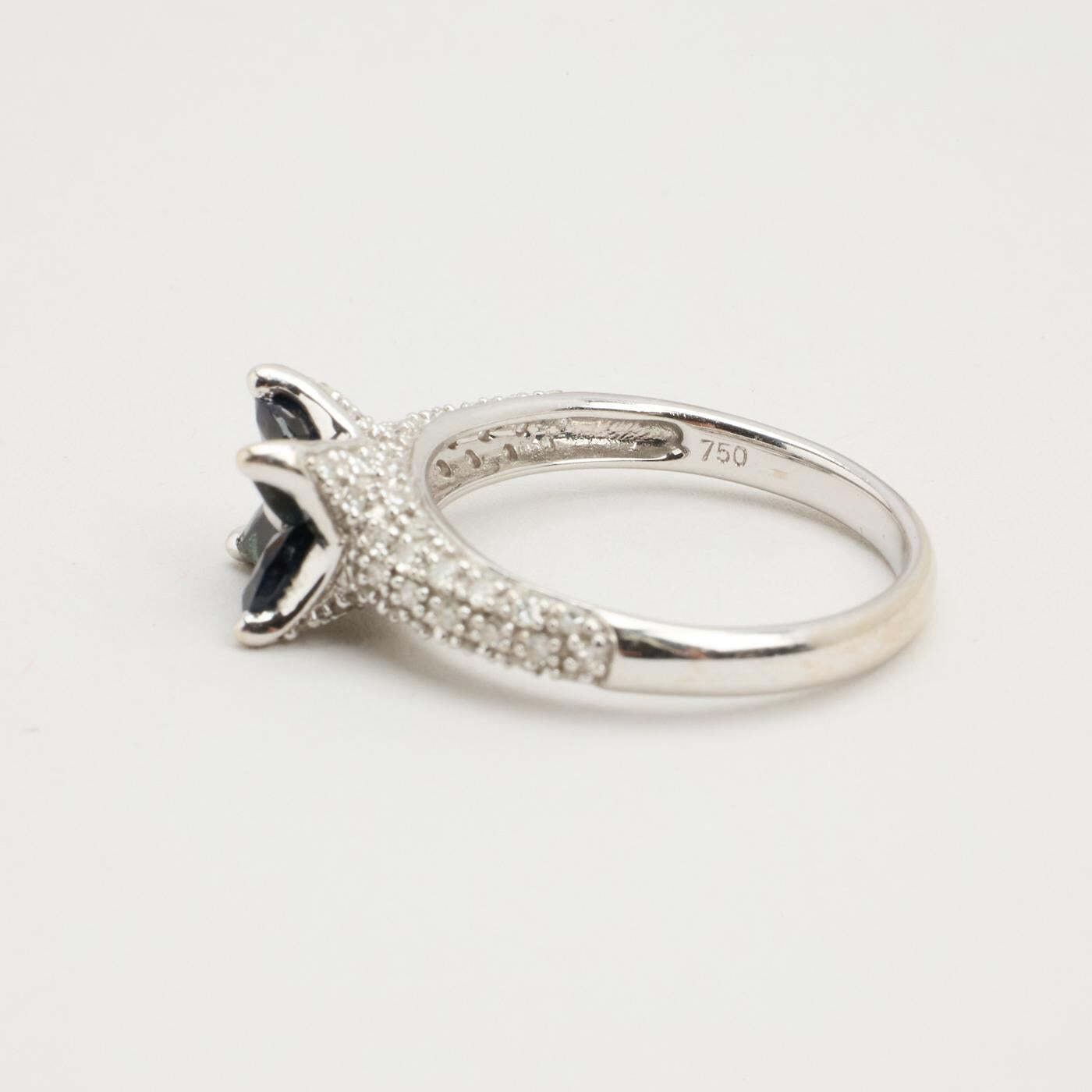 Ring with diamond (0305 ct) in 18K White gold size 6½ | Vintage Solid