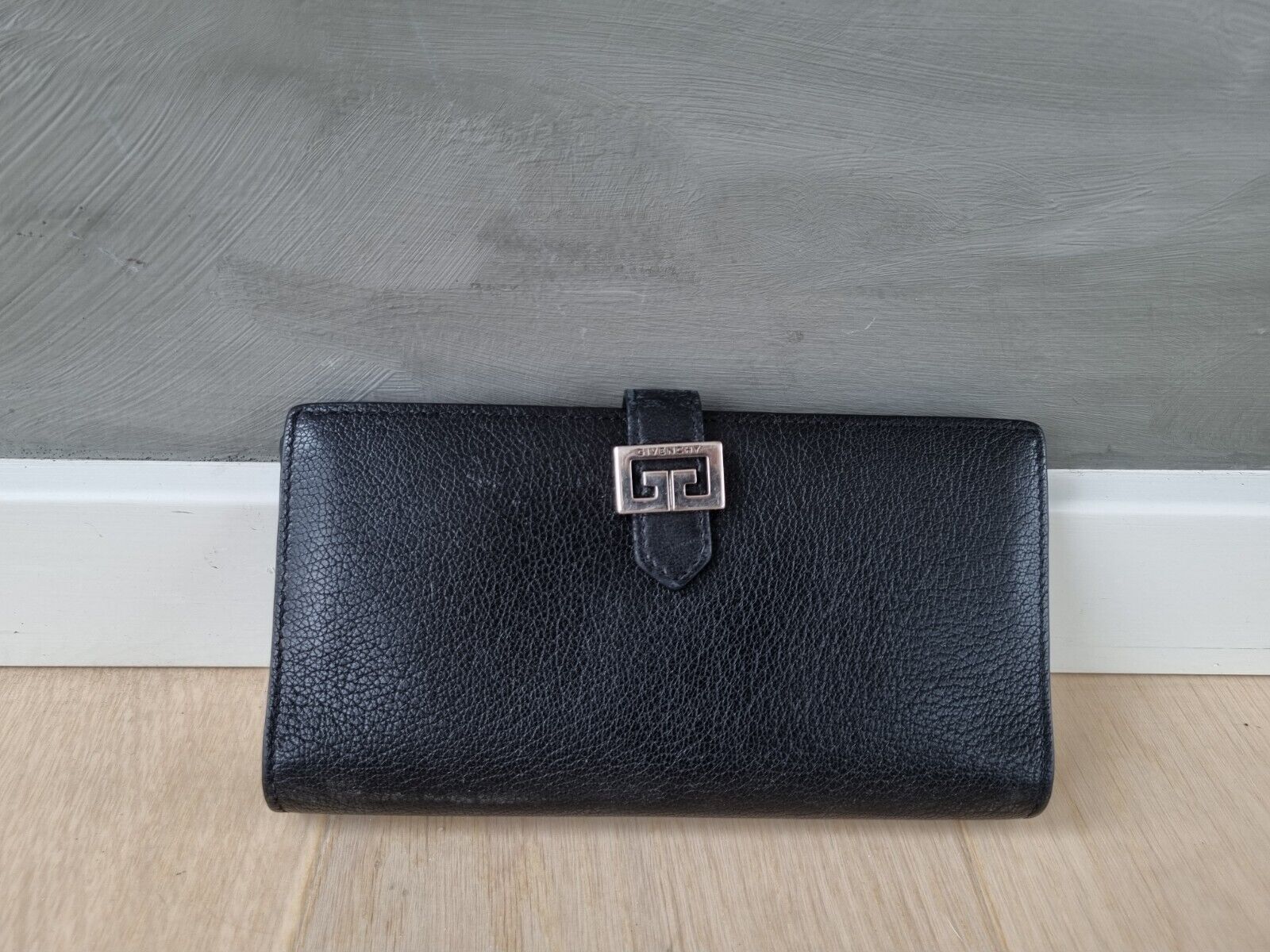 **GIVENCHY** Black Leather GV3 Long Wallet Purse