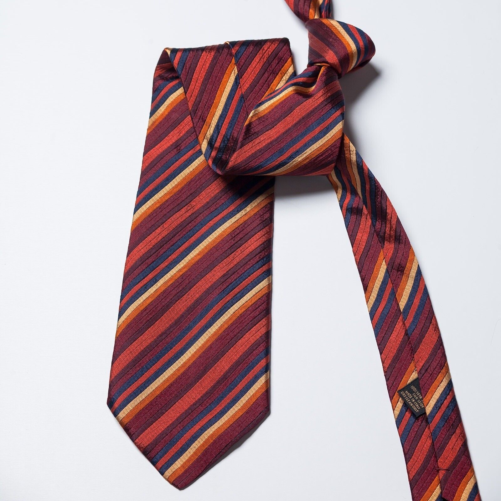 MULBERRY Red Multi Stripe Silk Tie Italy Made