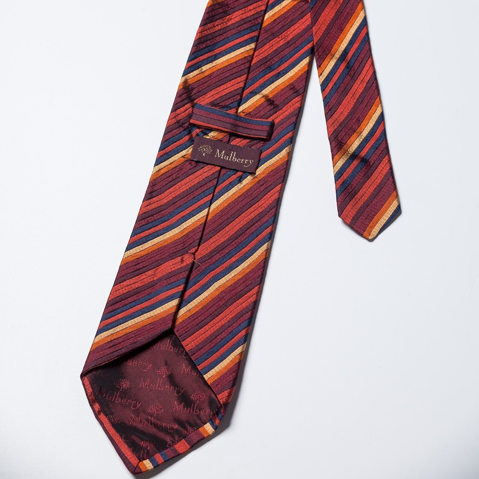 MULBERRY Red Multi Stripe Silk Tie Italy Made