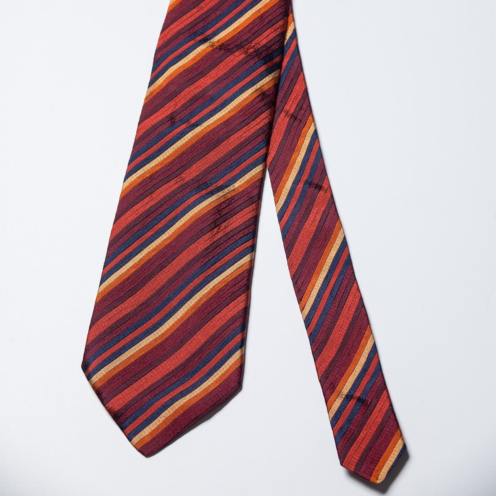 MULBERRY Red Multi Stripe Silk Tie Italy Made