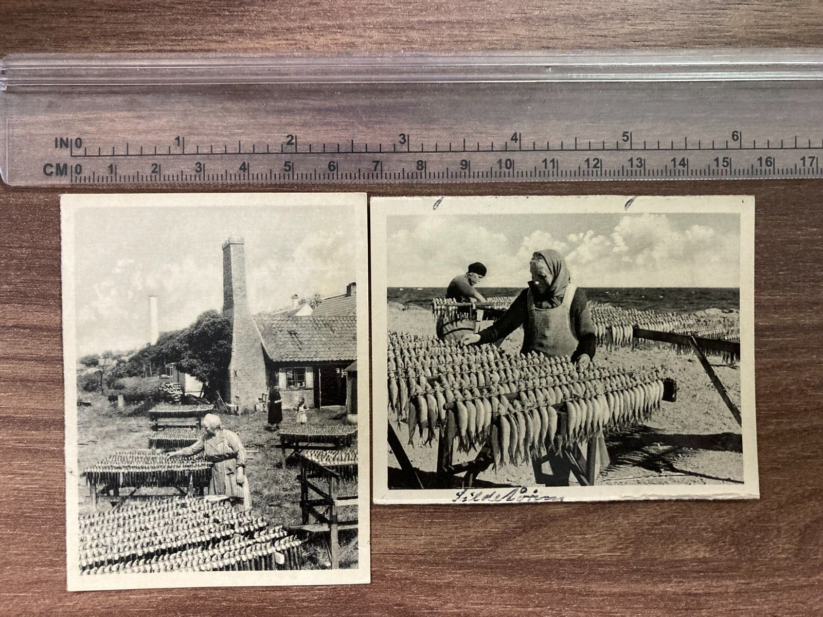 Vintage Early 1900s Danish Photos "Sildetørring" - 2 Photos - Herring Drying 9*7