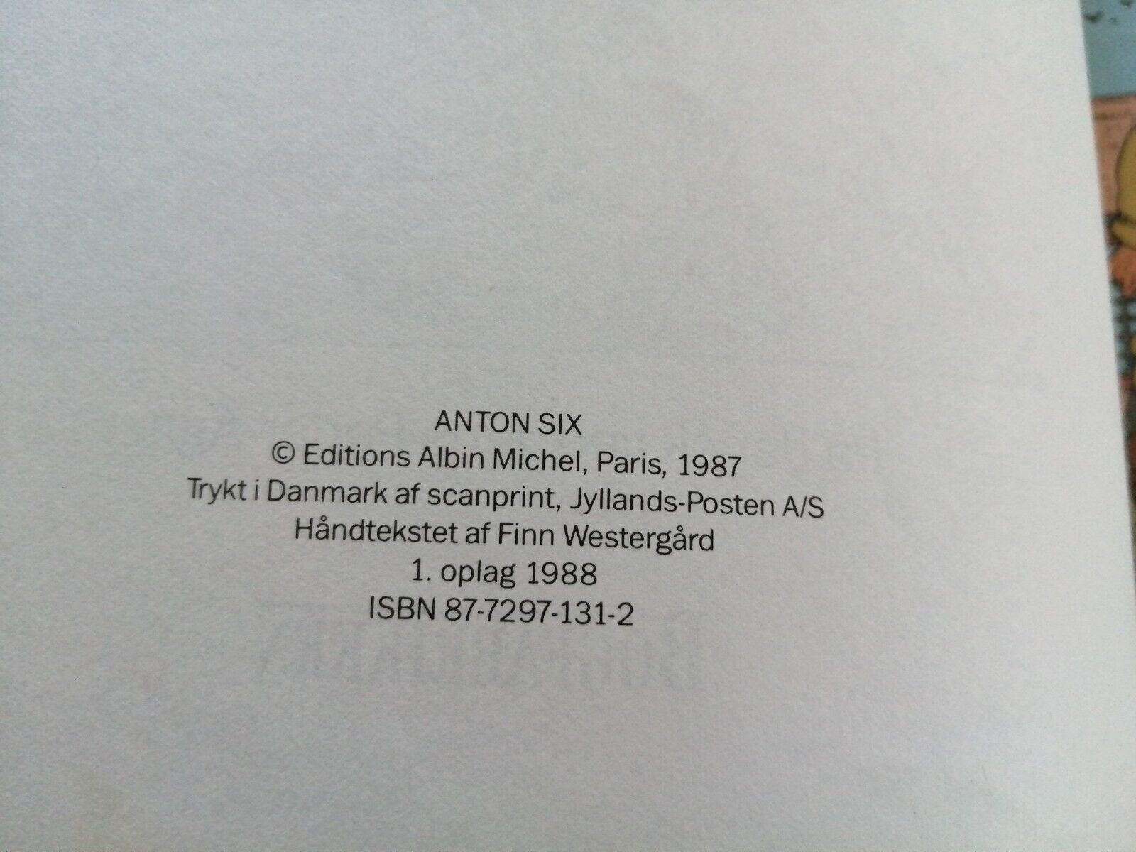 Danish comic book"Anton Six" Arno-Bocquet1st ed 1988 Ex-library