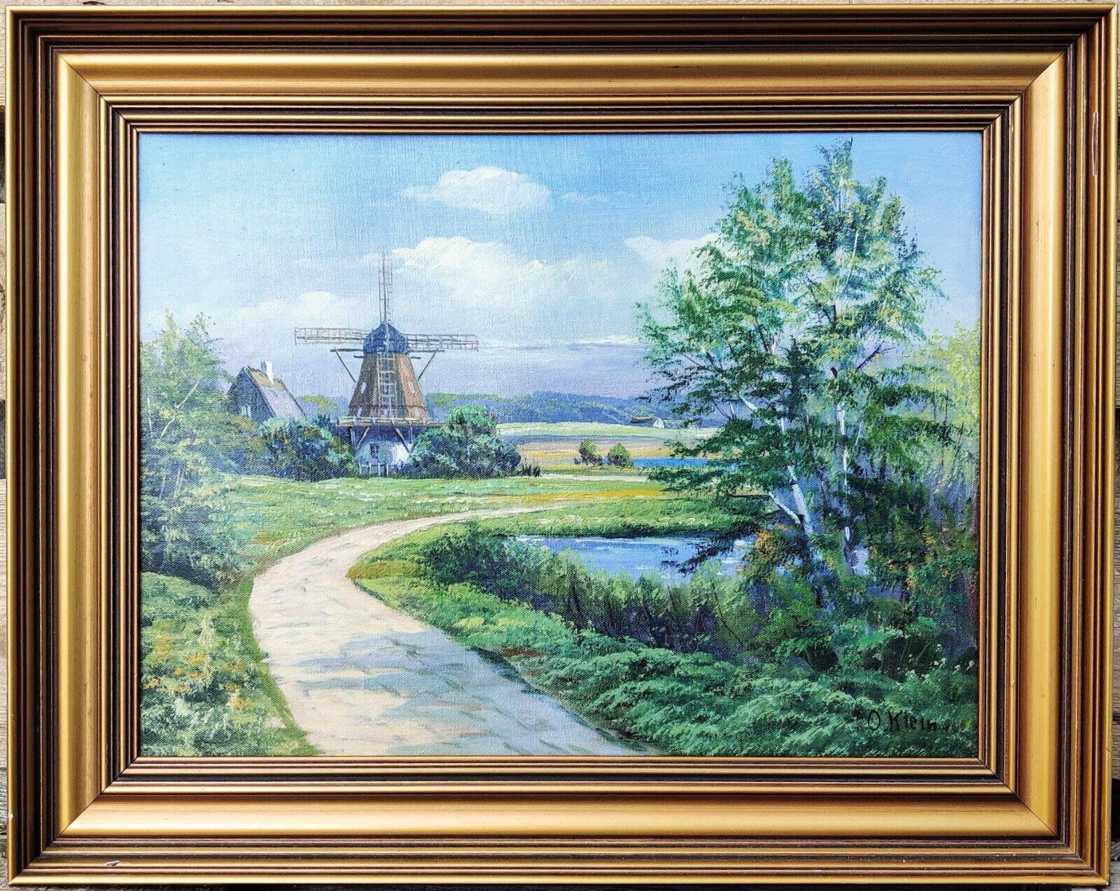 LANDSCAPE WITH WINDMILL original oil painting