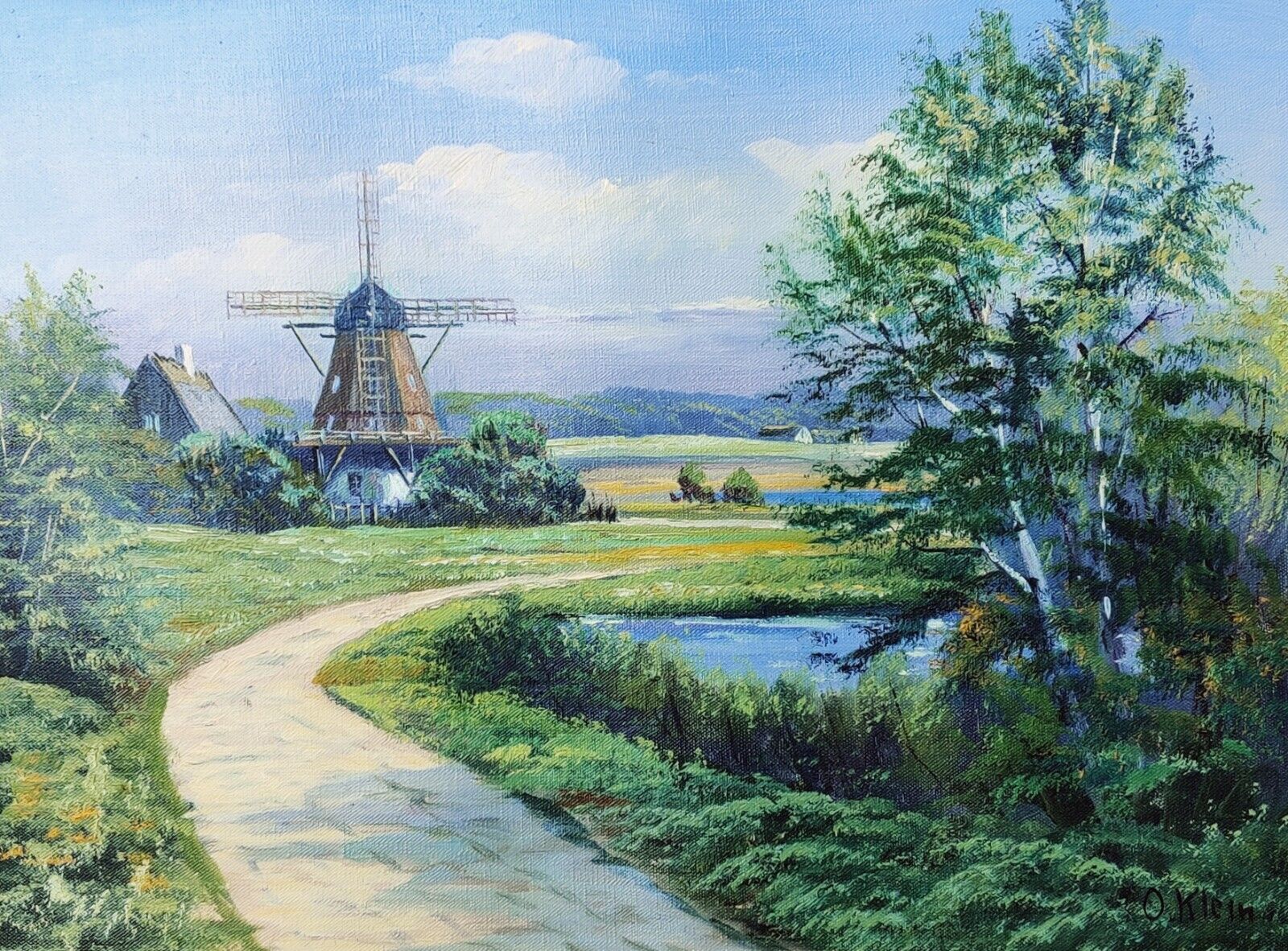 LANDSCAPE WITH WINDMILL original oil painting