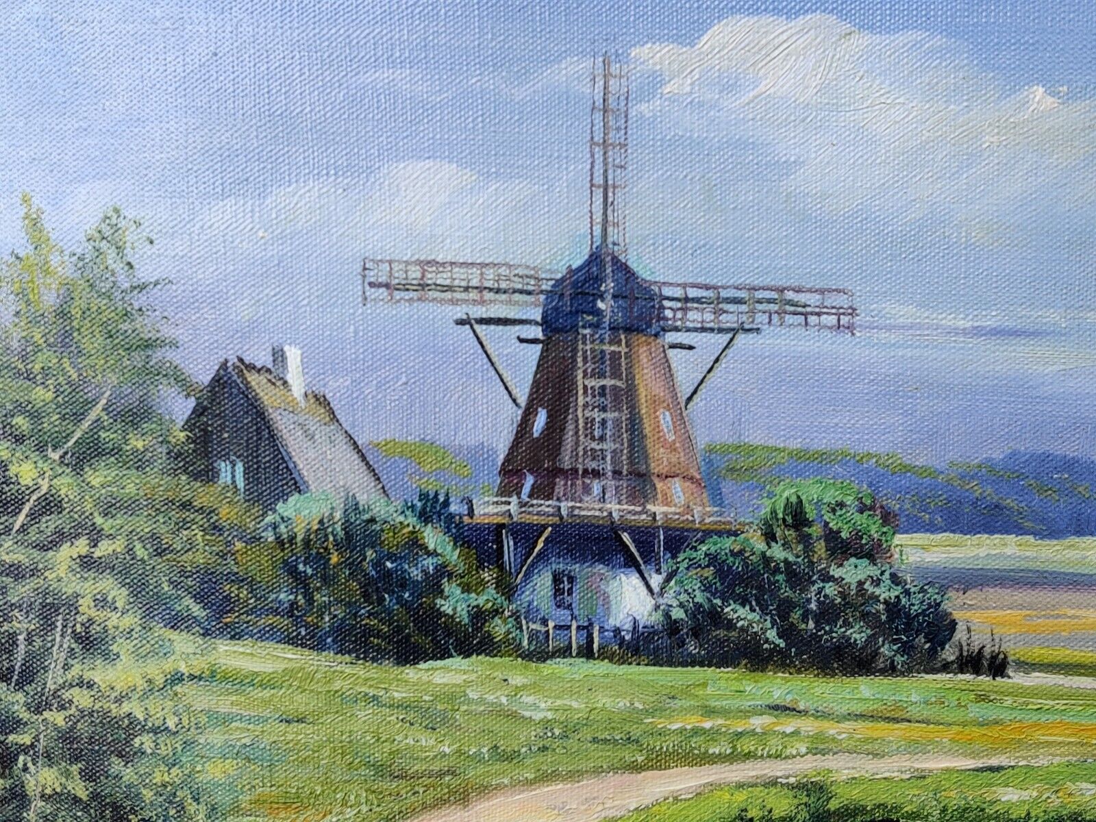 LANDSCAPE WITH WINDMILL original oil painting