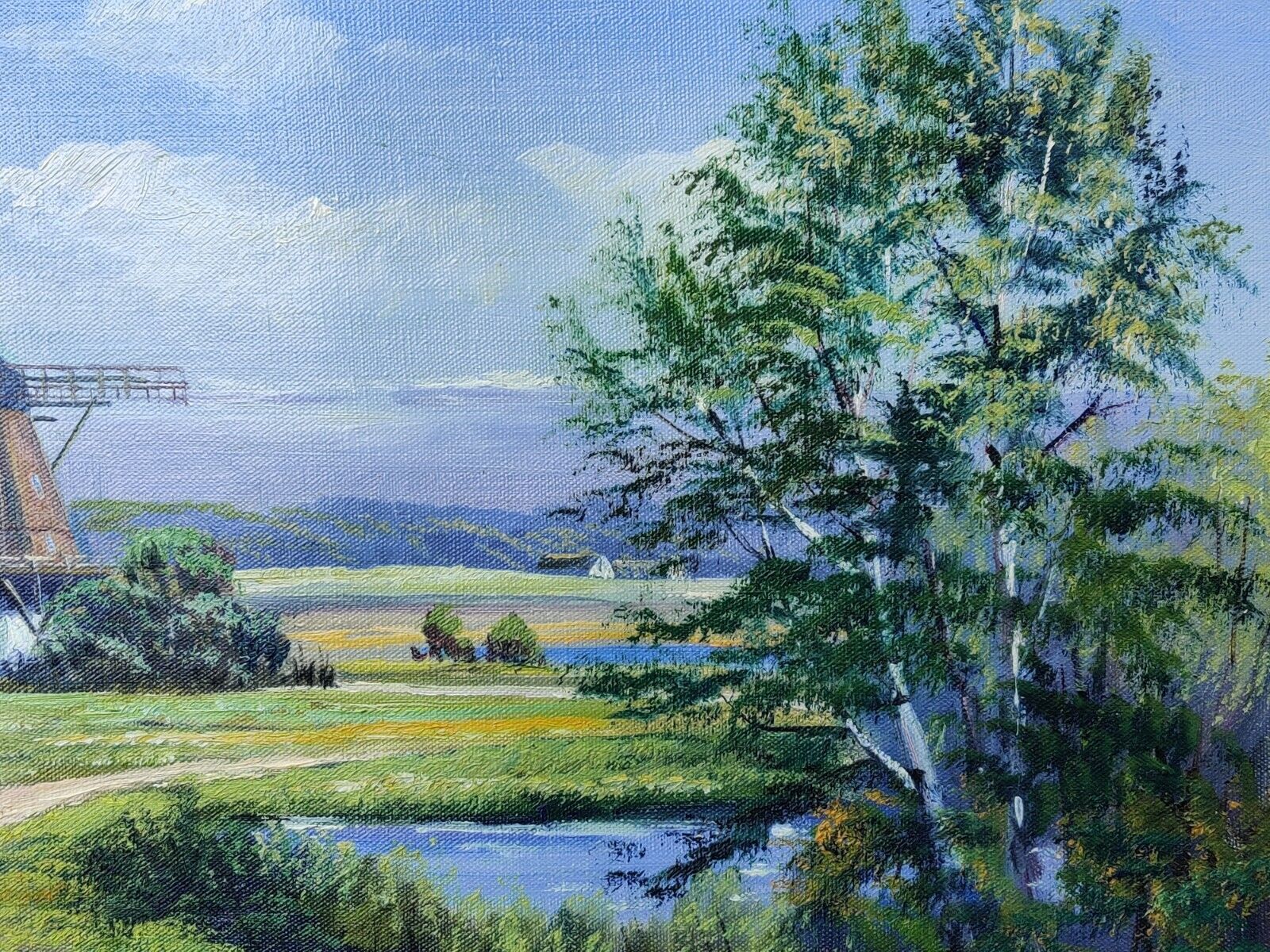 LANDSCAPE WITH WINDMILL original oil painting