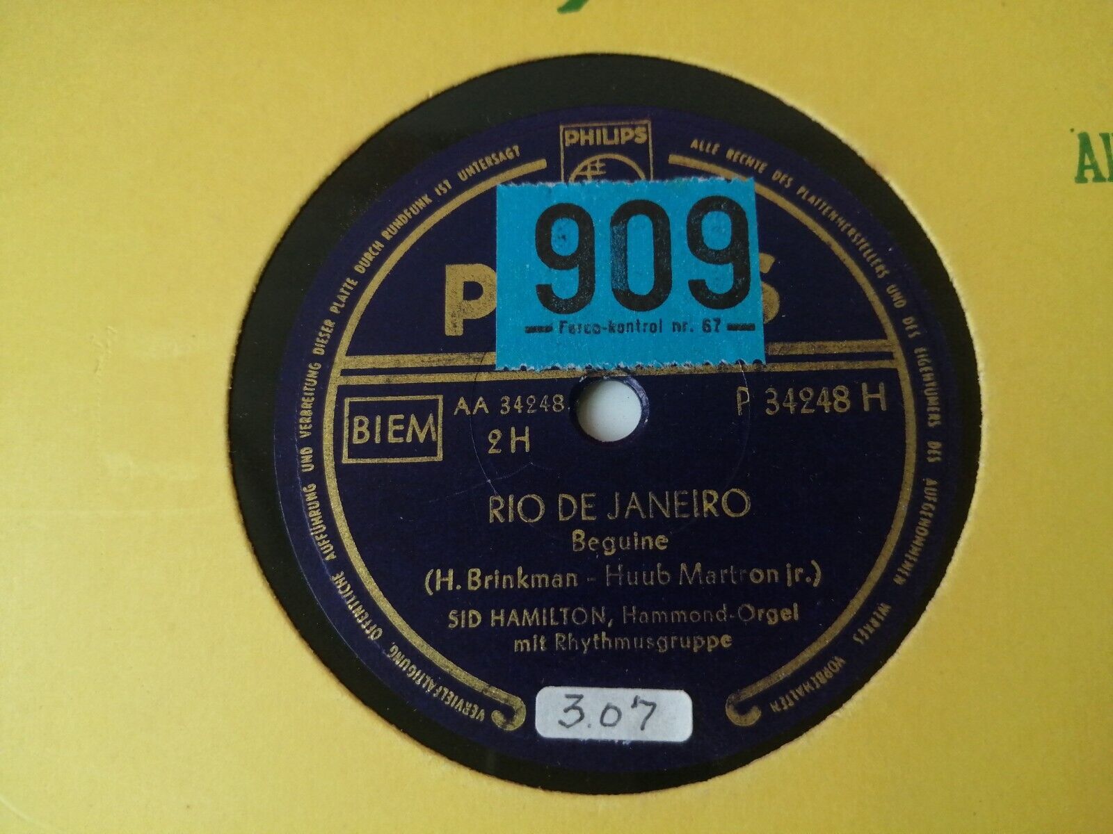 78 RPM  shellacSID HAMILTONHammond organRio De Janeiro/MichiganVery Good