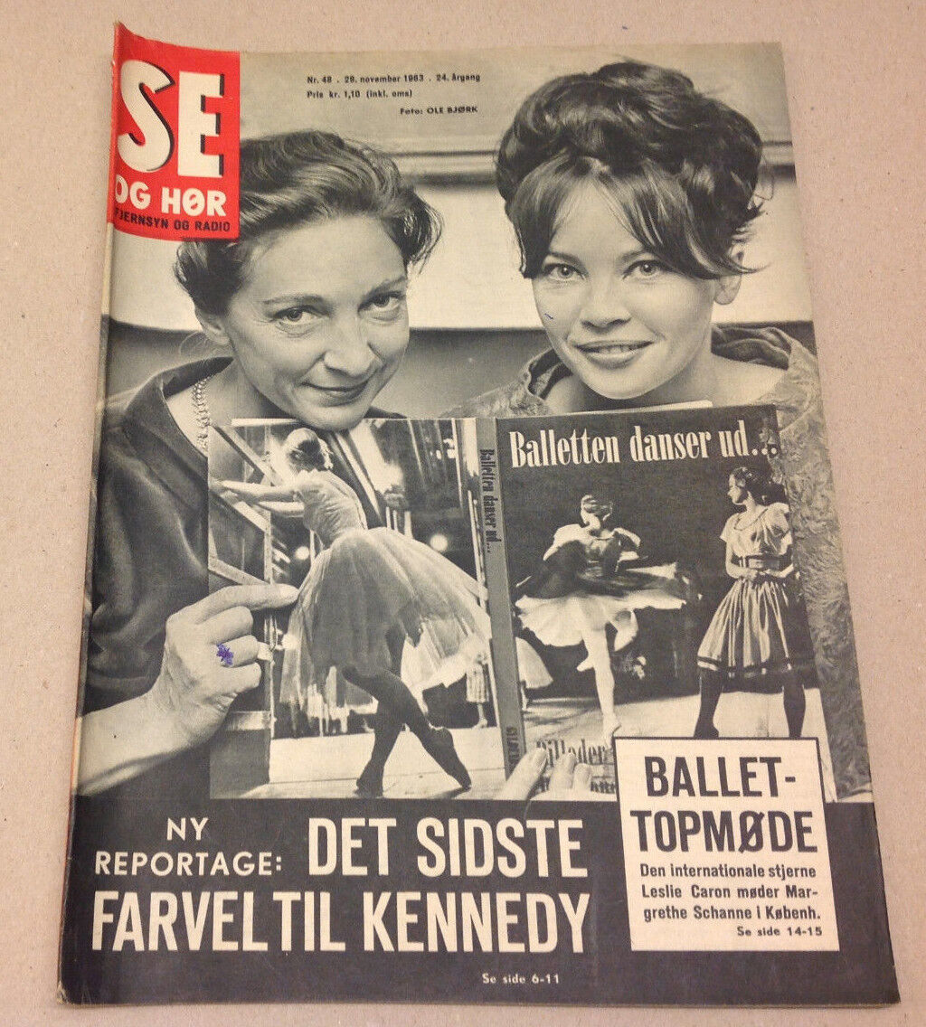 LESLIE CARON AND MARGRETHE SCHANNE JFK FUNERAL FRONT COVER Danish Magazine 1963