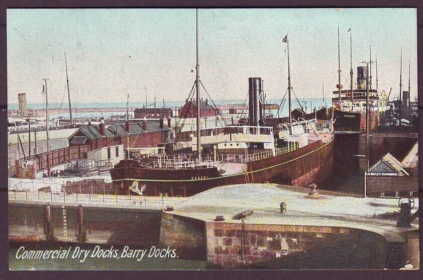 g2193/ Barry Postcard 1908 # Commercial Dry Docks wit Ship PENARE