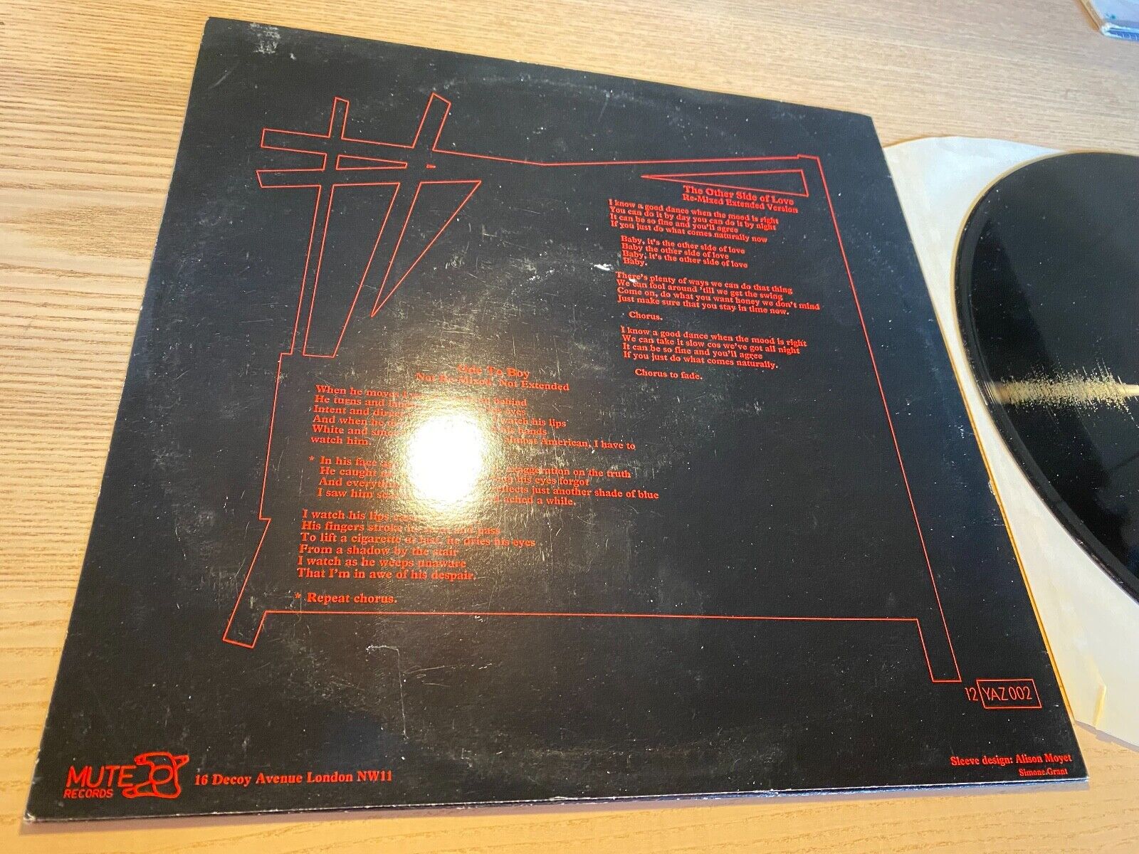 YAZOO "THE OTHER SIDE OF LOVE" REMIX 1982 MUTE RECORDS 12" 2 SONGS UK 1 PRESS