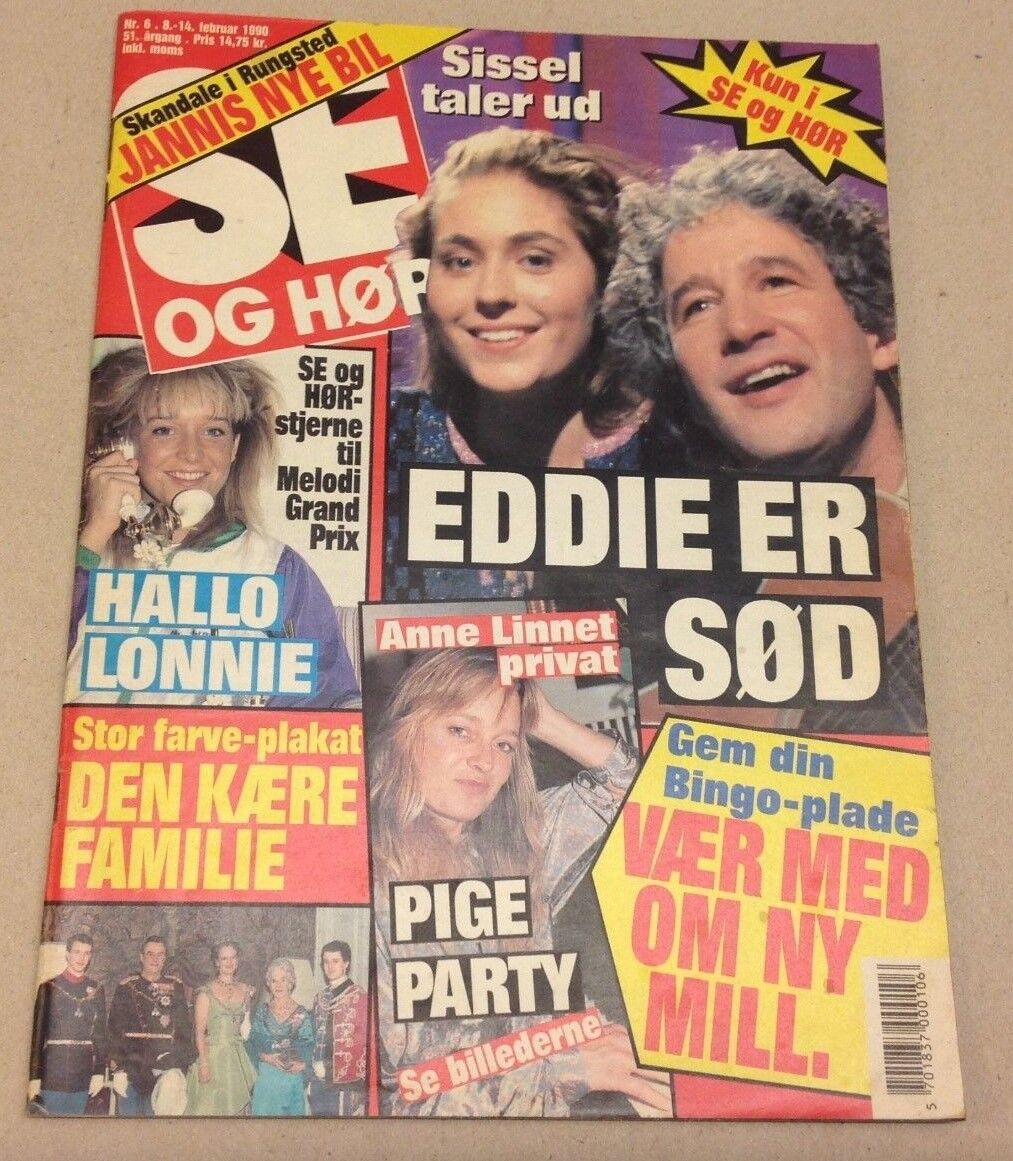 Sissel Kyrkjebø Eddie Skoller Front Cover Vtg Danish Magazine 1990 "Se og Hoer"