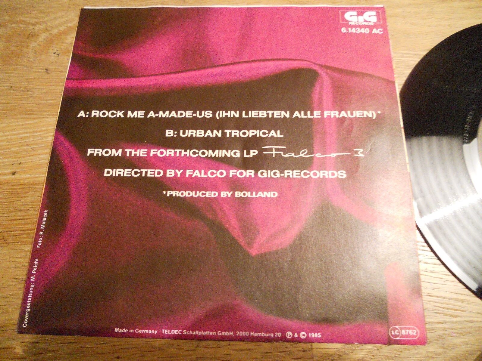 FALCO ROCK ME AMADEUS/ URBAN TROPICAL GIG RECORDS WEST GERMANY 1985 GEMA USED