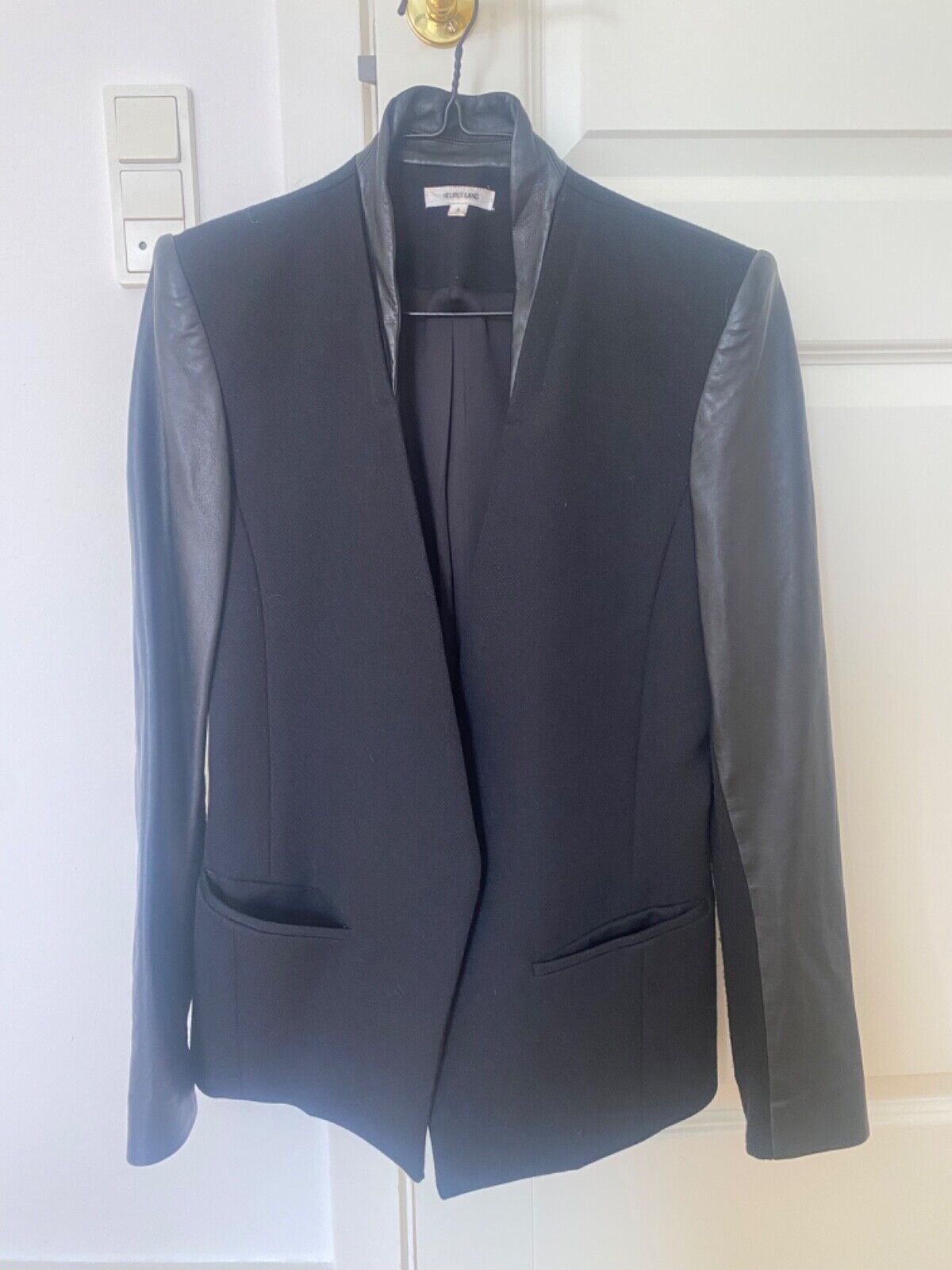 Helmut Lang black wool blazer leather size 4 / 36 / small