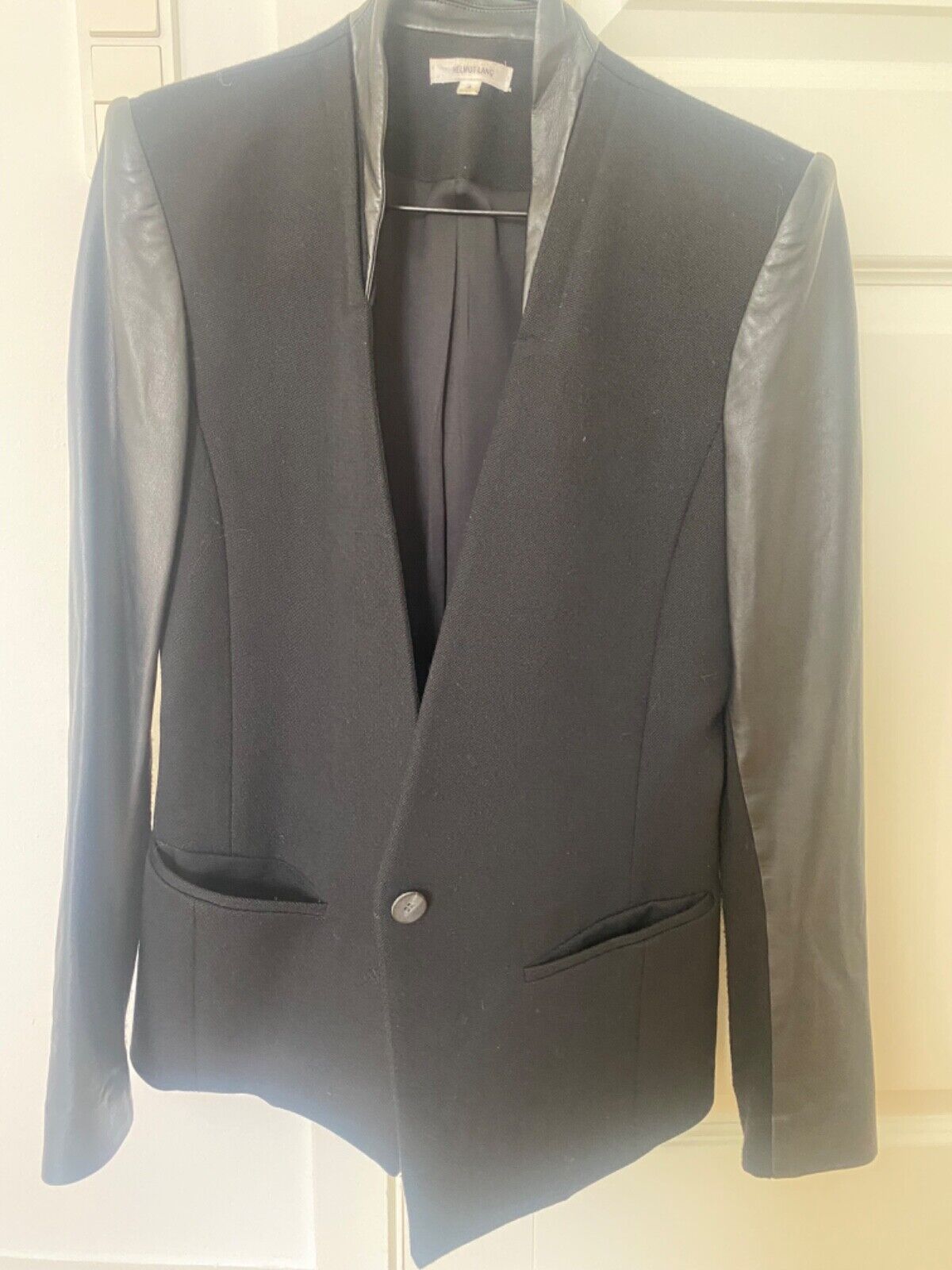 Helmut Lang black wool blazer leather size 4 / 36 / small