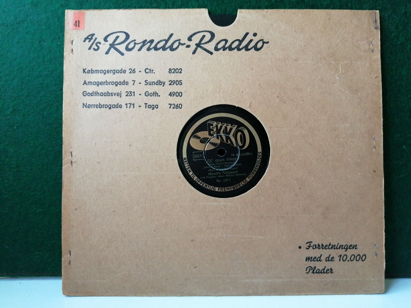 78 RPM  shellacMANITTO KLITGAARDOl' Man River/My OLd Kenrucky Home